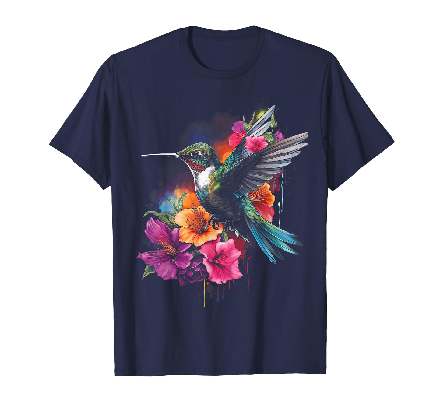 Hummingbird Floral Bird Artwork T-Shirt