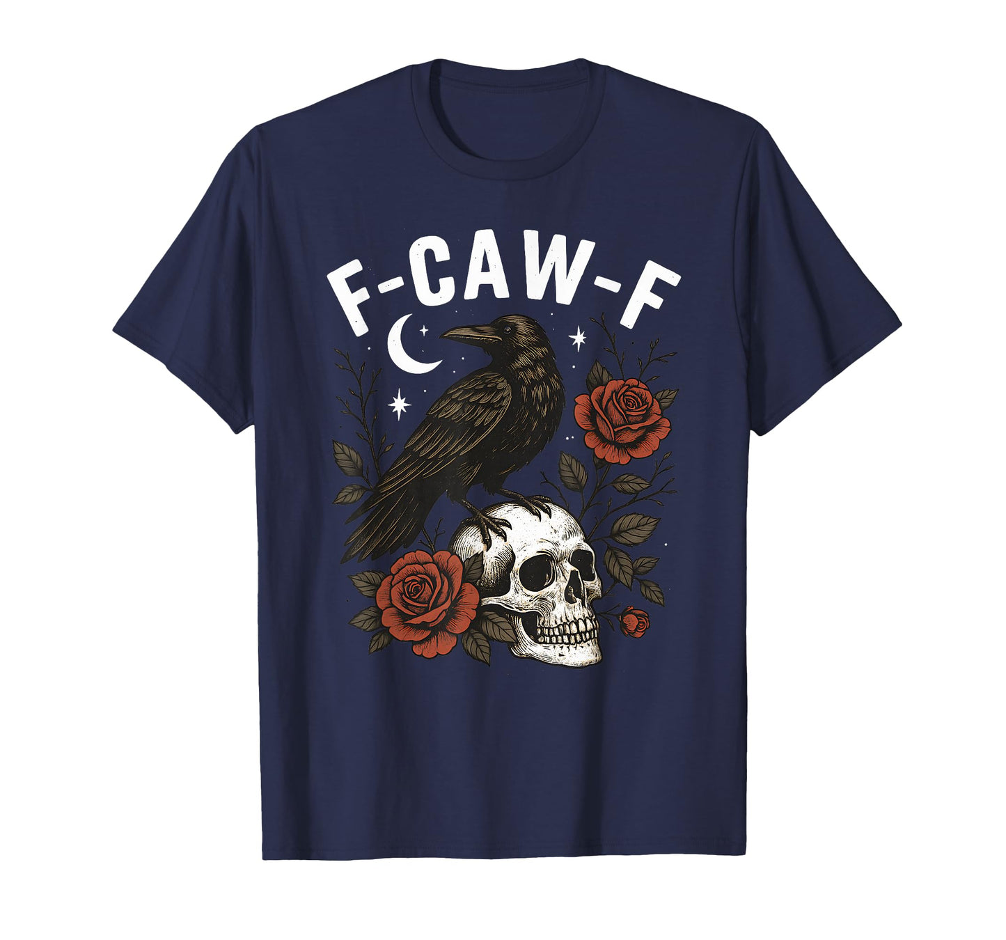 Black Crow F-Caw-F Funny Halloween Moon Gothic Adult Humor T-Shirt