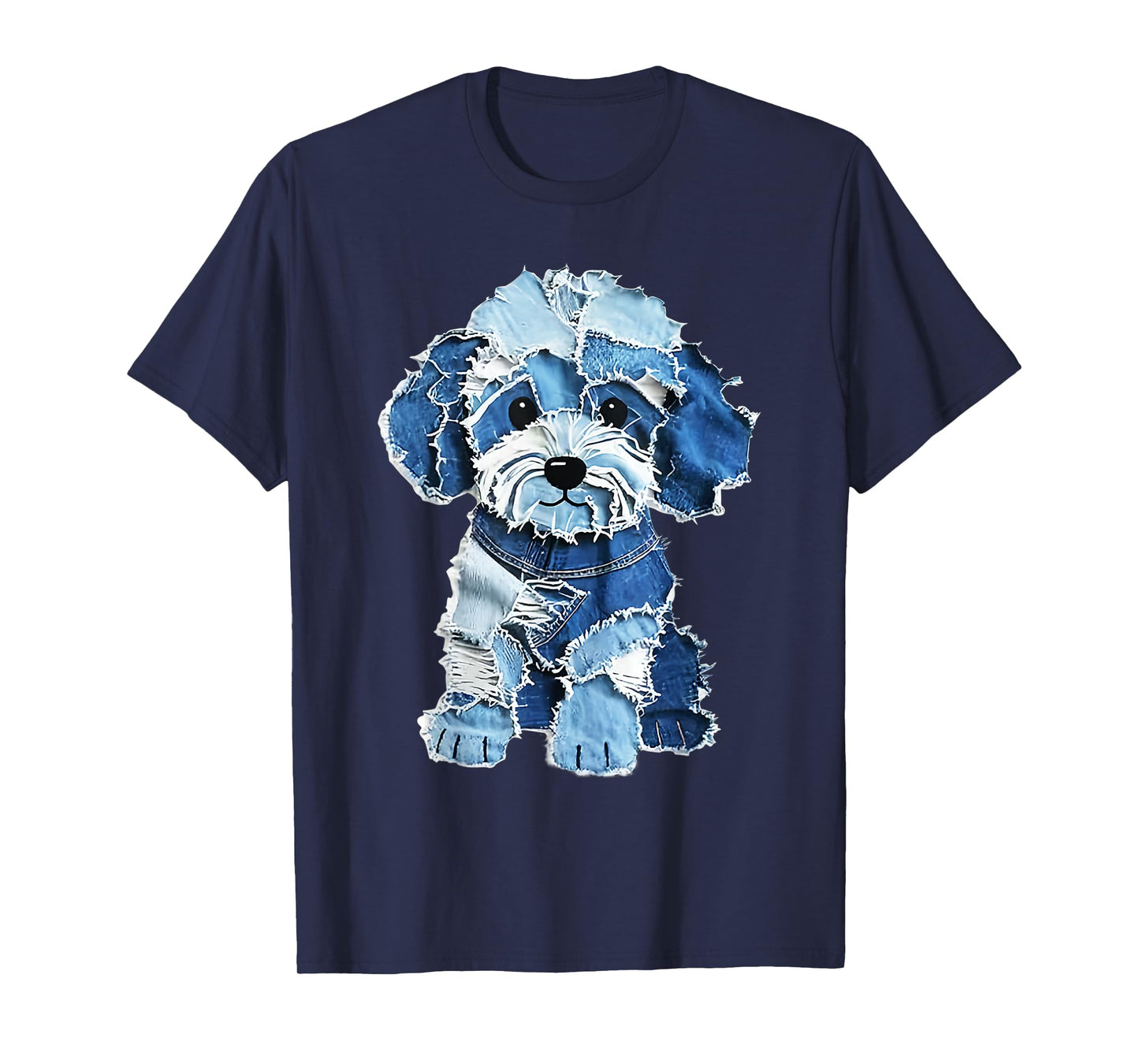 Funny retro denim patch animal dog print T-Shirt