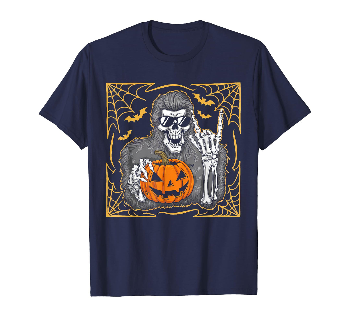 Funny Spooky Bigfoot Jack O Lantern Skeleton Halloween Boys T-Shirt