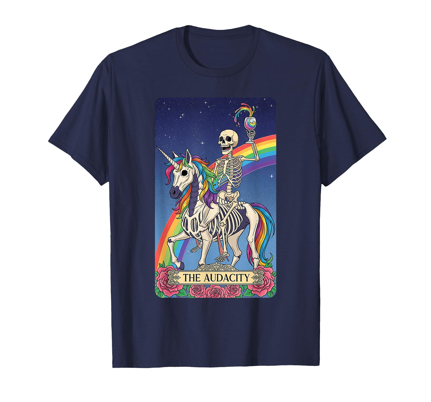 Skeleton Unicorn Rider The Audacity Tarot Card Halloween T-Shirt