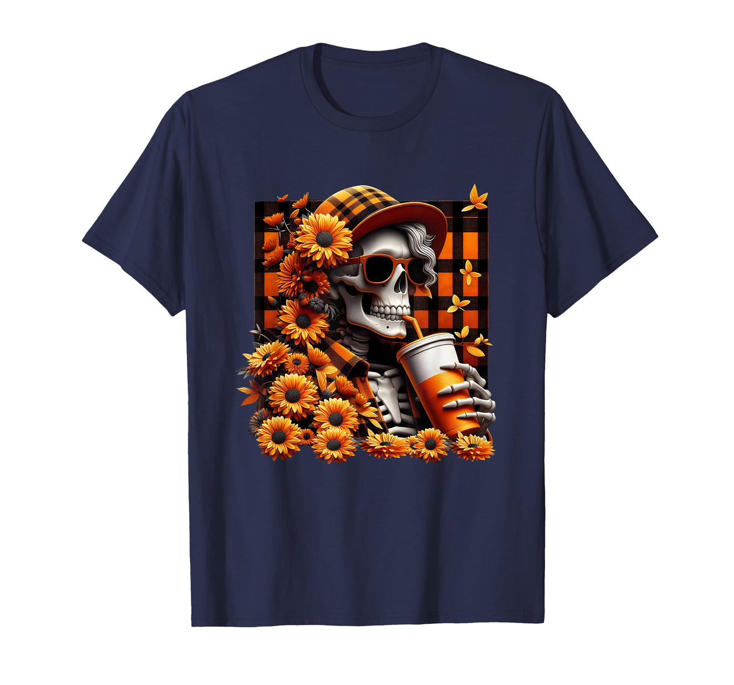 Fall Skeleton with Sunflowers Retro Halloween Autumn Vibes T-Shirt