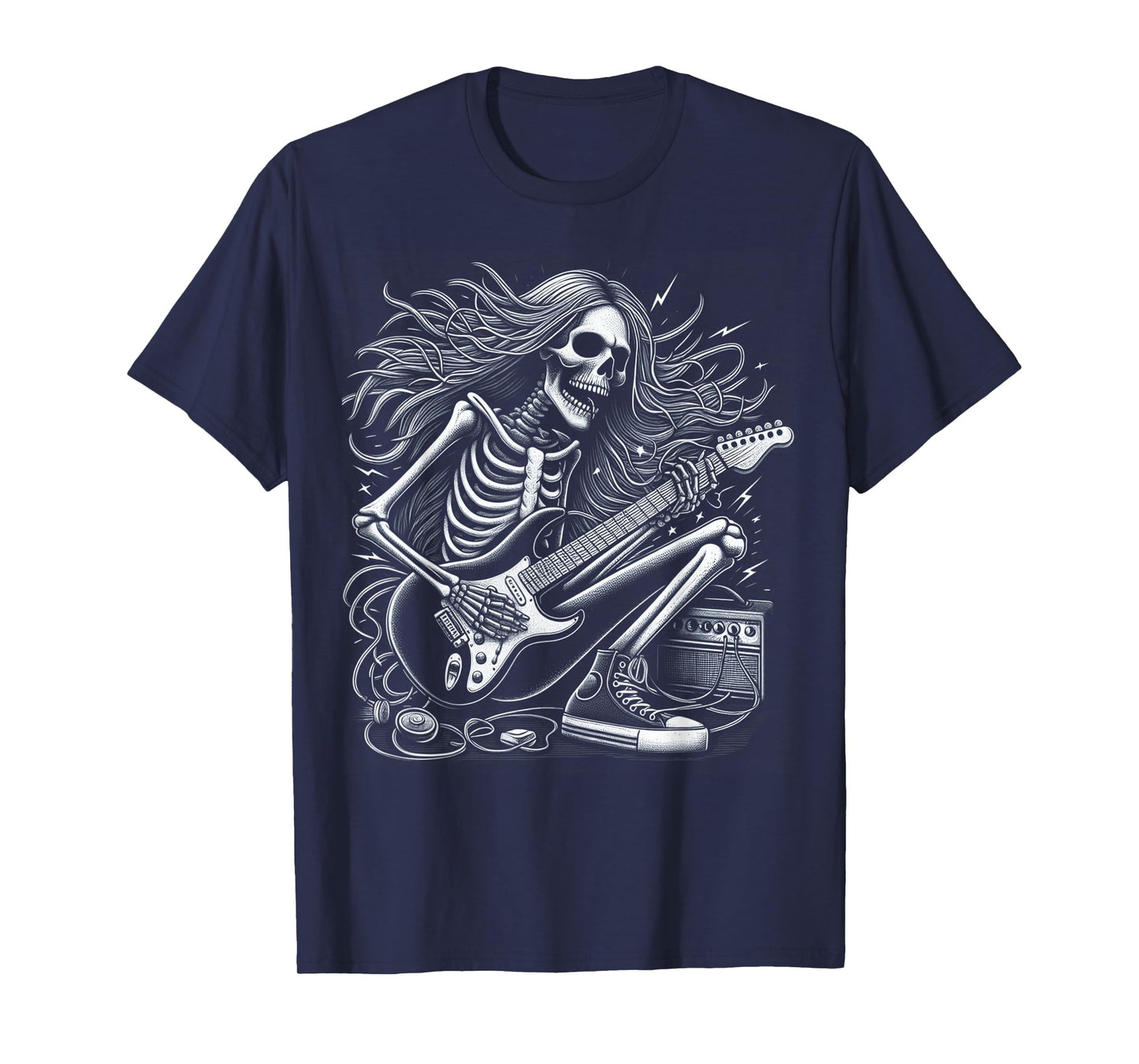 Skeleton Playing Electric Guitar for Halloween Men Women T-Shirt