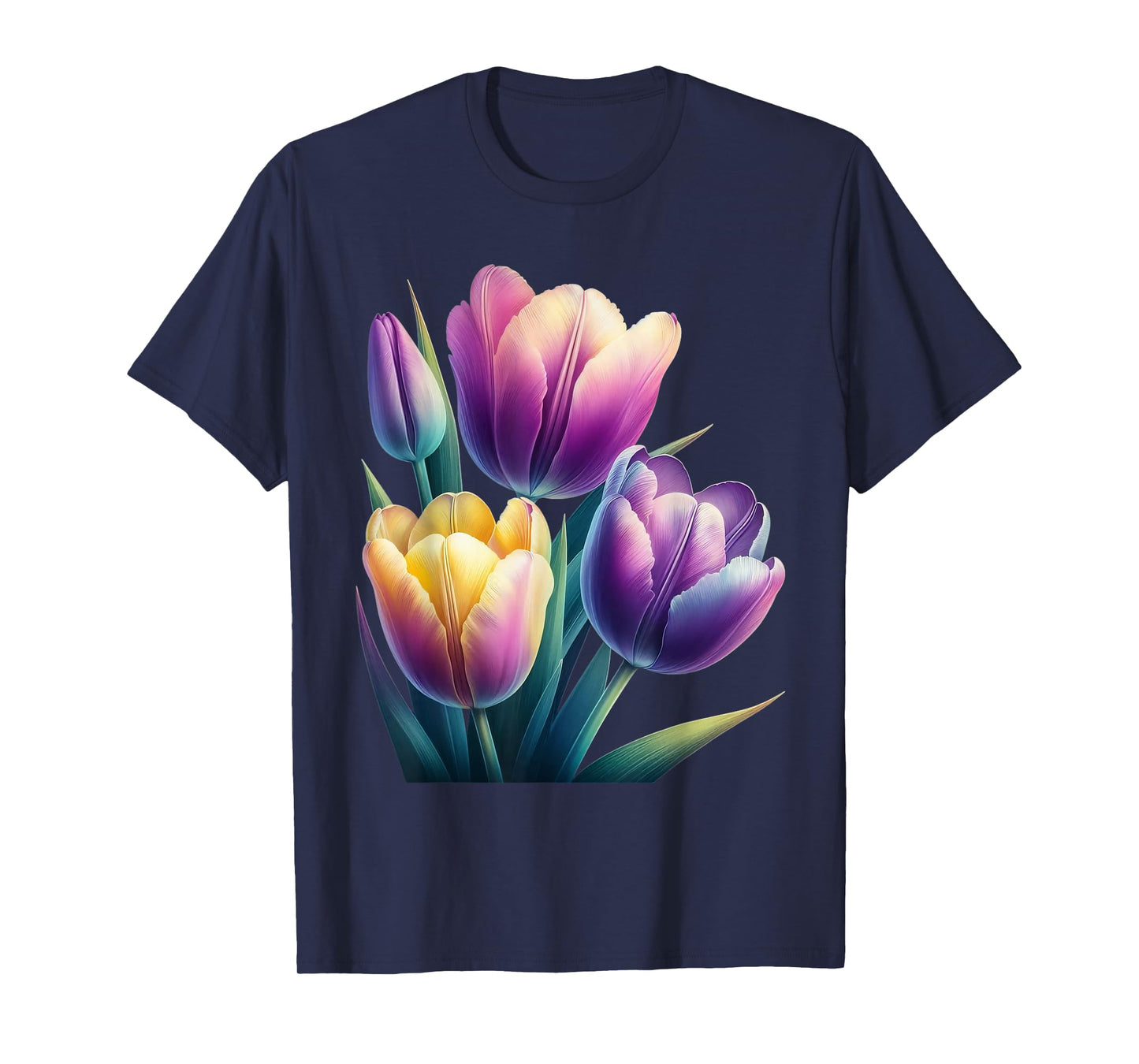 Beautiful Tulips Purple Yellow Botanical Gardening T-Shirt