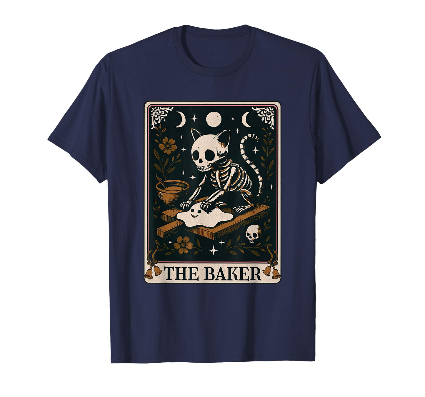 Skeleton Cat Kneading Biscuits Tarot Card Halloween Baker T-Shirt