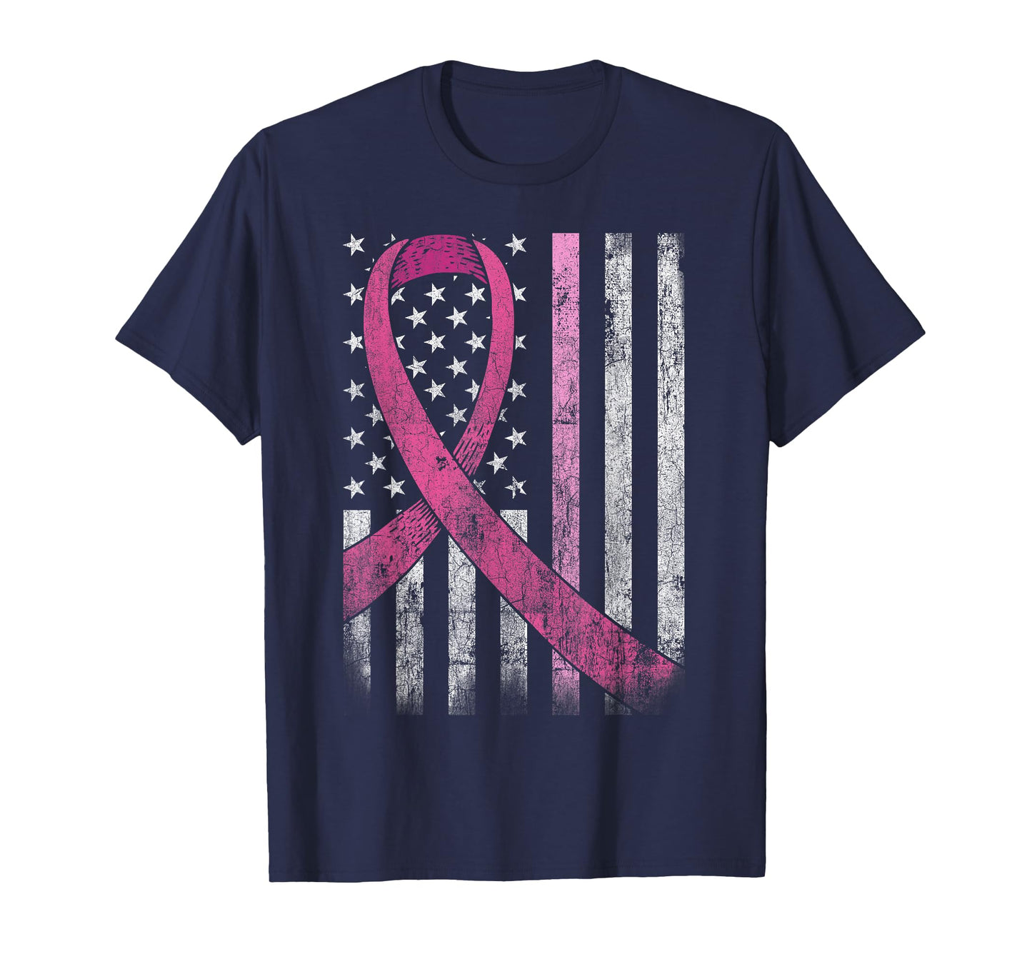 Breast Cancer Awareness American Flag Pink Ribbon T-Shirt