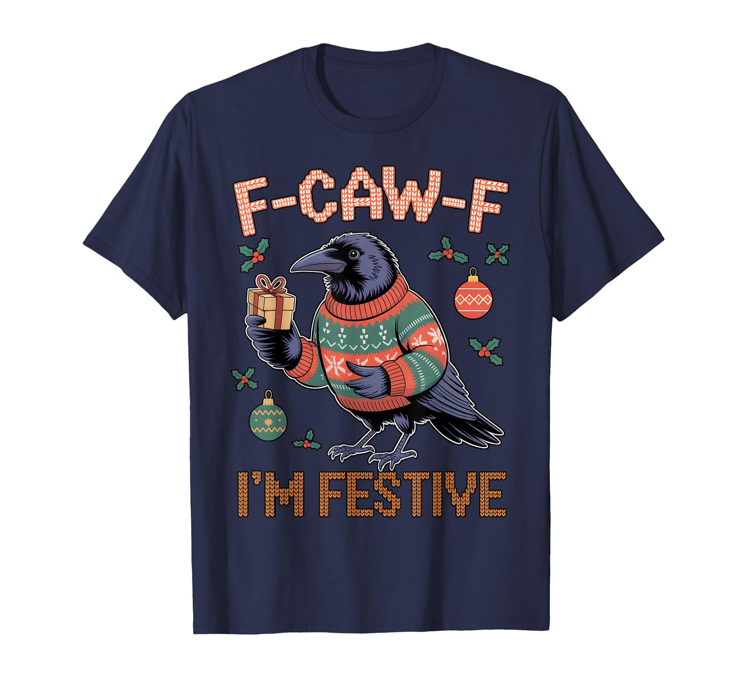 Black Crow F-Caw-F Funny Retro Christmas Lights Santa hat T-Shirt