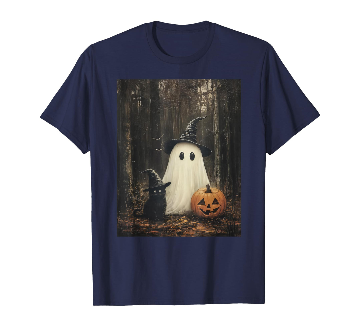 Funny Black Cat Ghost Witch Halloween Spooky Ghost Costume T-Shirt