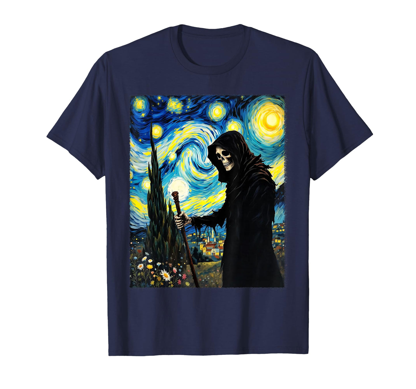 Grim Reaper Van Gogh Starry Night Halloween Party Costume T-Shirt
