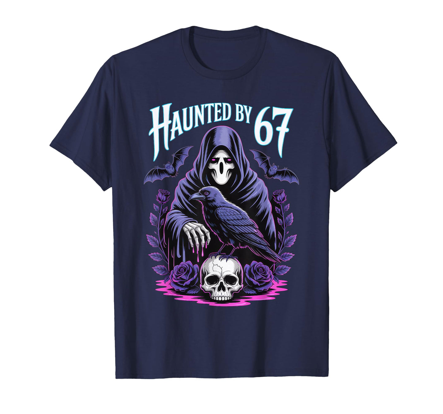 Haunted by Six Seven Ghost Reaper Gothic Horror Halloween T-Shirt