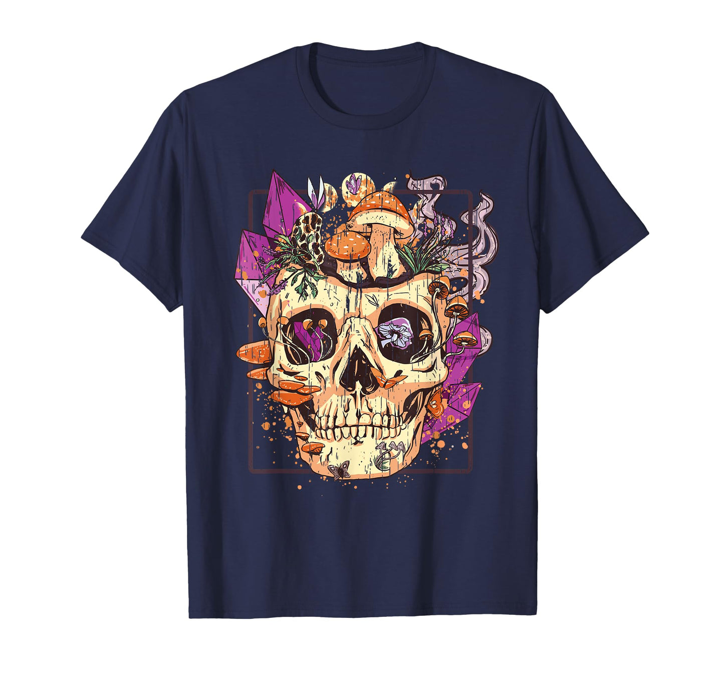 Goblincore Aesthetic. Grunge Moon Crystals Mushrooms Skull T-Shirt