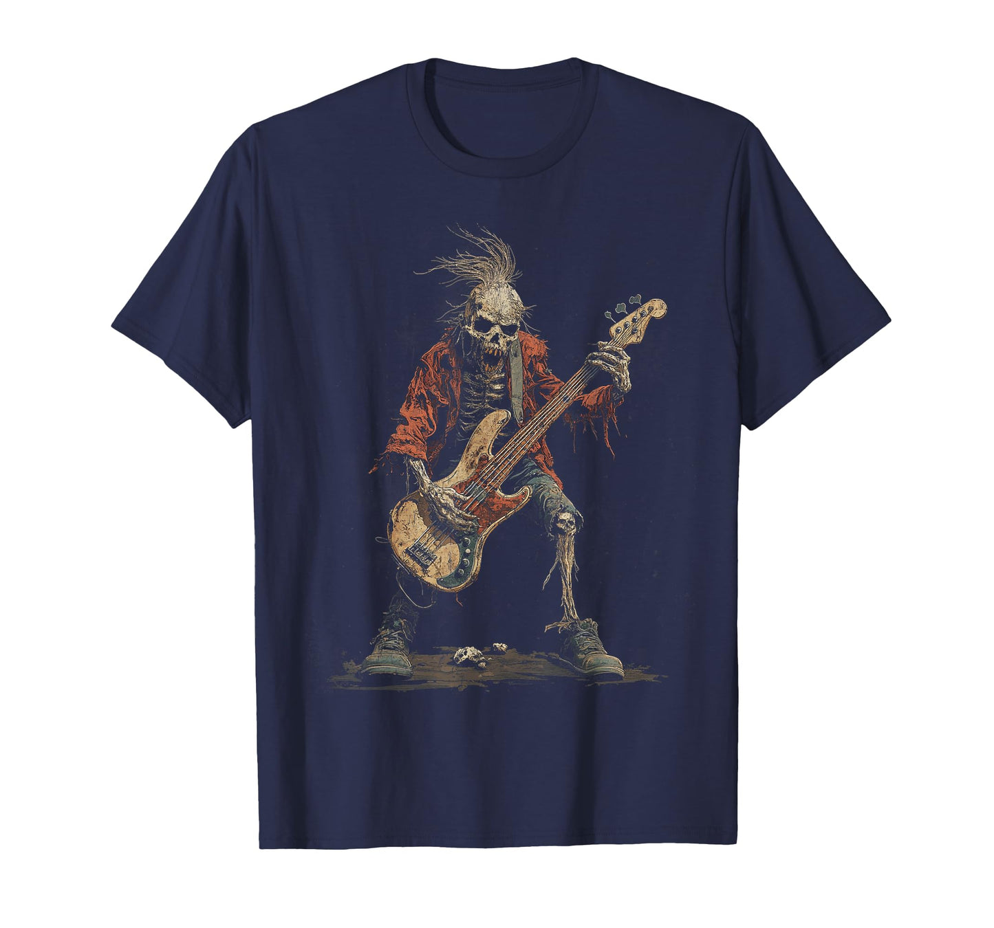 Skeleton Punk Rocker Halloween Bass Guitar Rock N Roll T-Shirt