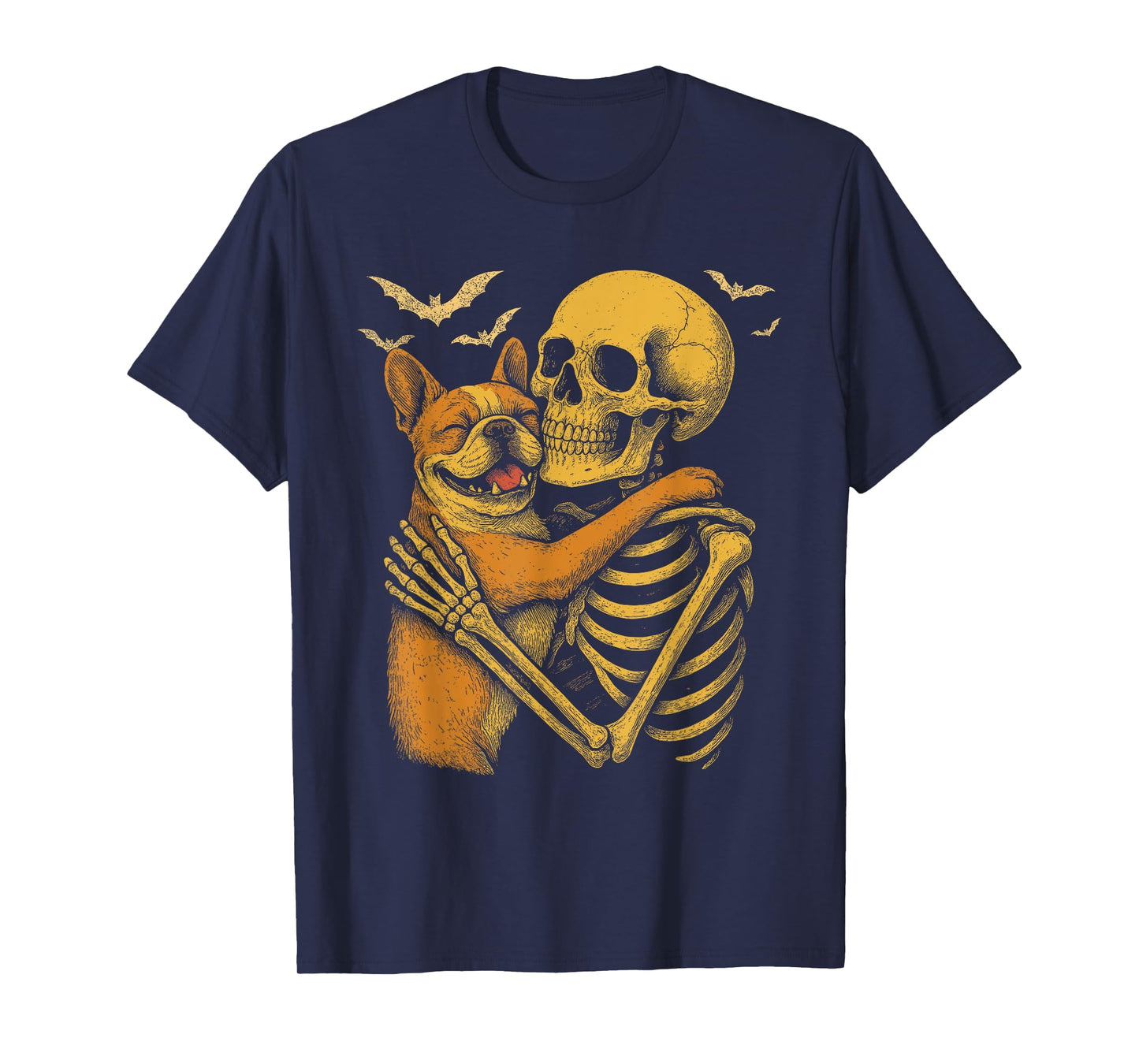 Gothic Halloween Skeleton Hugging French Bulldog Dog T-Shirt