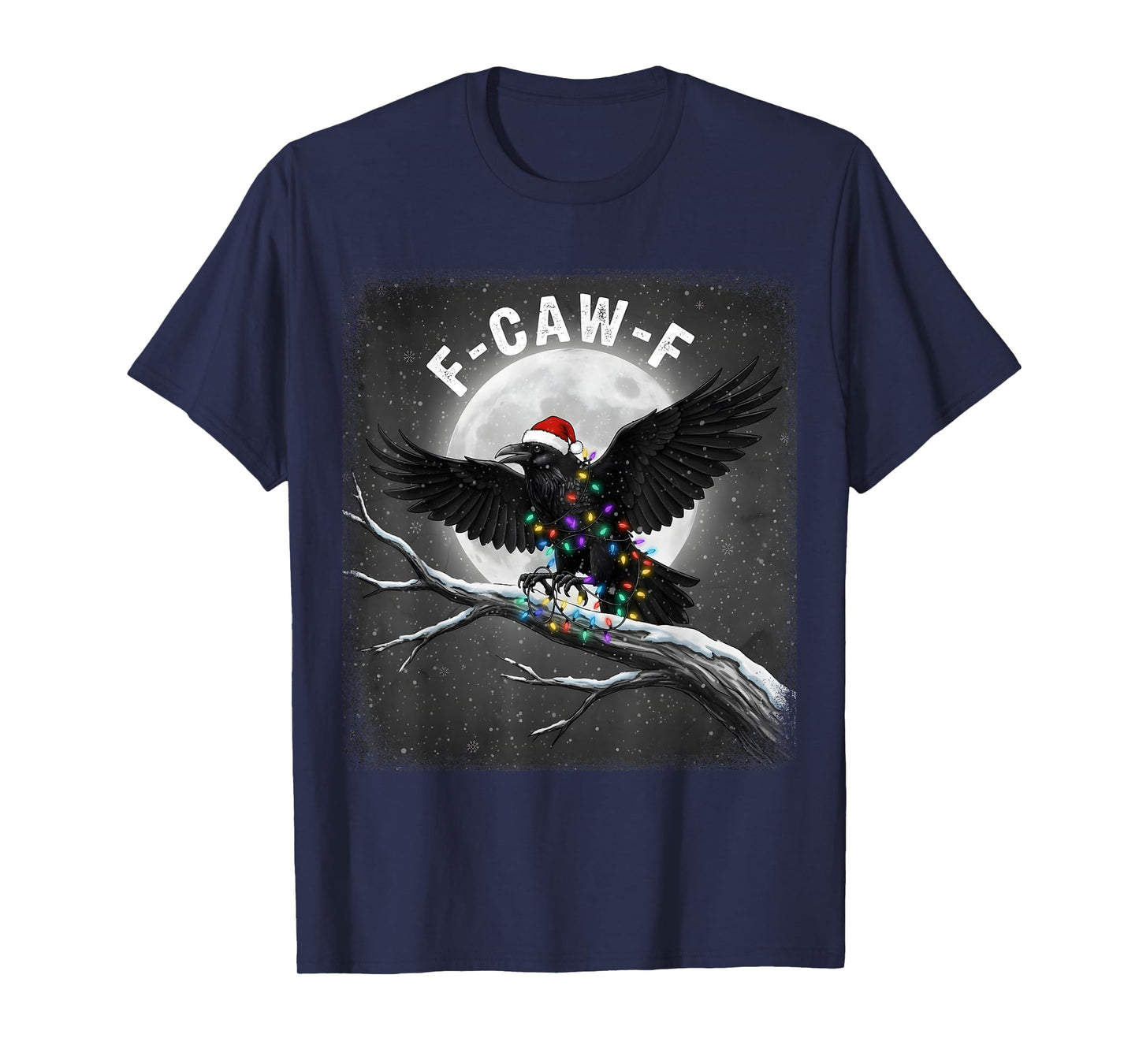Black Crow F-Caw-F Christmas Lights Funny Raven Bird Moon T-Shirt