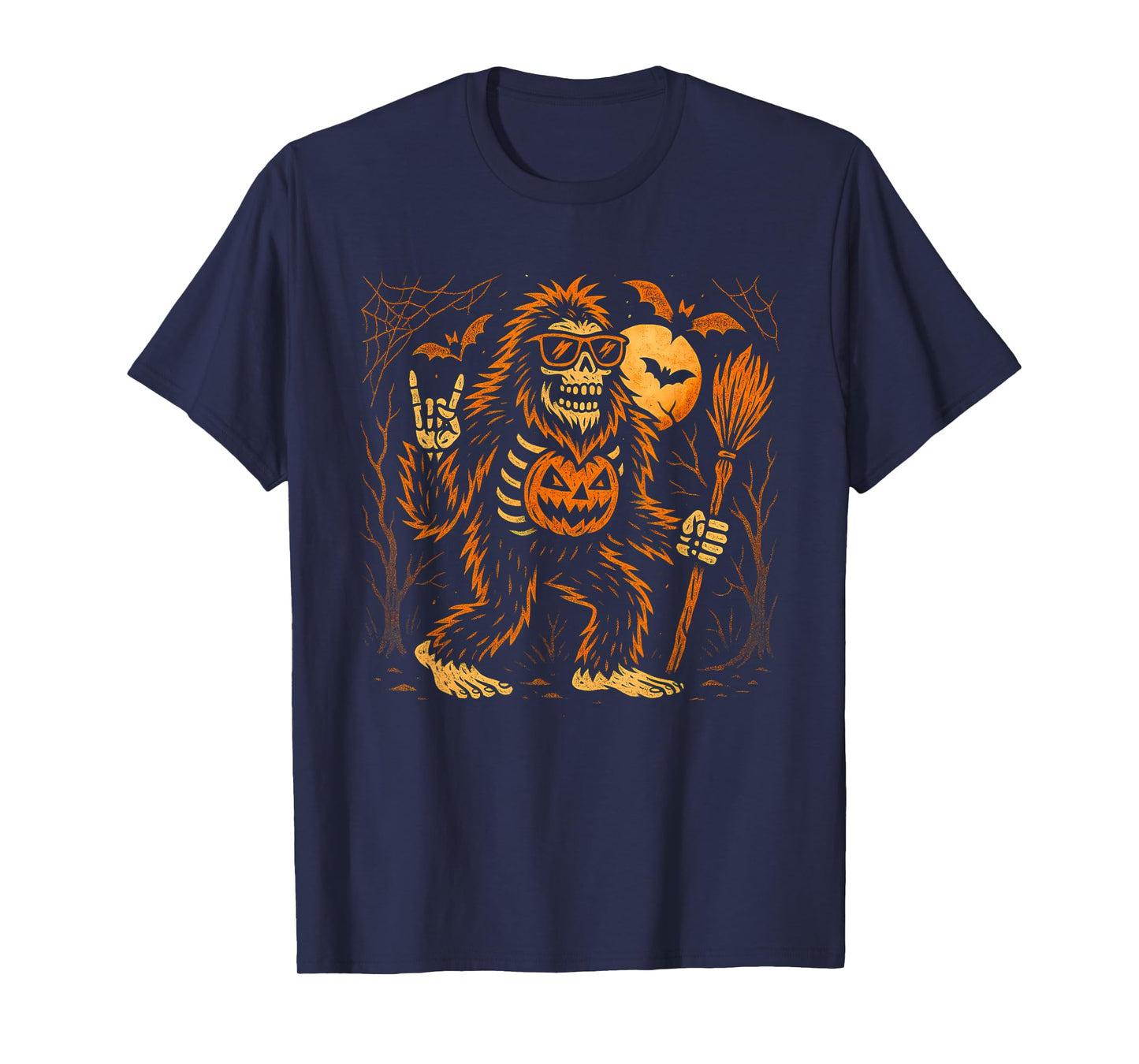 Spooky Bigfoot Goofy Skeleton Halloween Pumpkin Costume Men T-Shirt