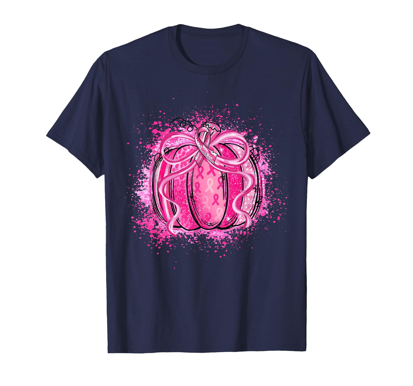 Pink Ribbon Coquette Bow Pumpkin Breast Cancer Awareness T-Shirt