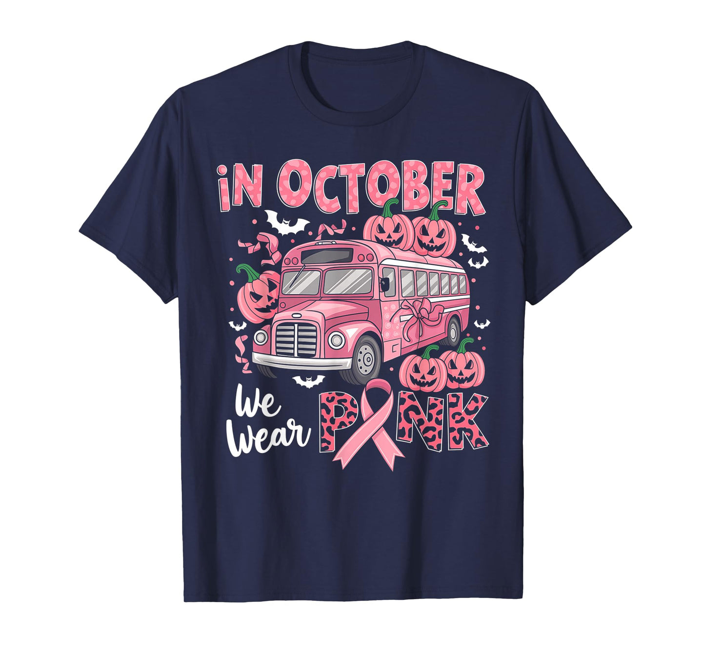 Breast Cancer Awareness School Bus Driver Pink Ribbon T-Shirt