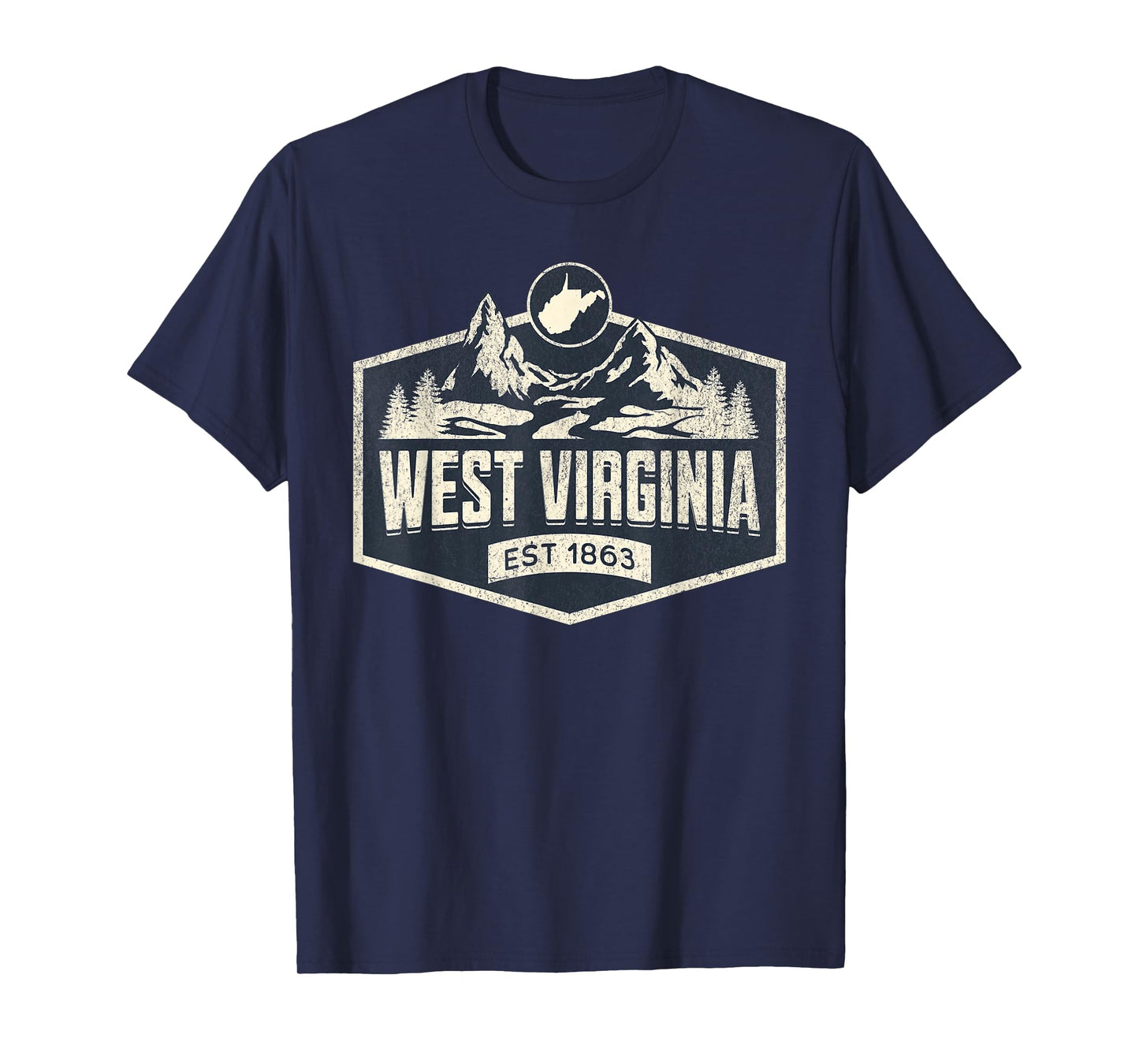 West Virginia Style Unisex-Adults Blue Small Map T-Shirt