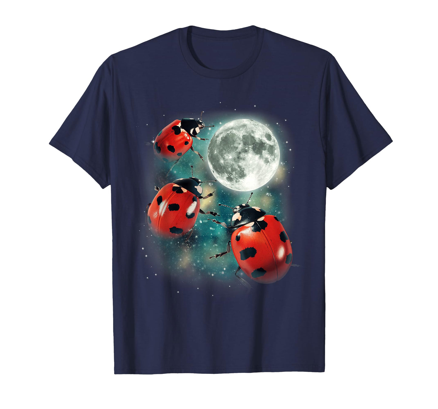 Three Ladybug Moon | Red Beetles Gardener Outdoors Cute Bug T-Shirt