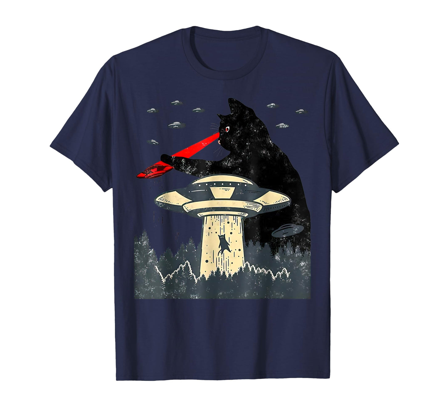 Cat UFO Black Cat, Funny Cat Tee, Cat Graphic, Cat Laser Eye T-Shirt for Men Women