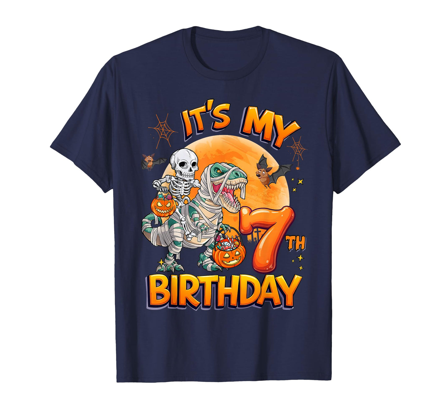 It's My 7th Birthday Dinosaur Skeleton Halloween 7 Years Old T-Shirt
