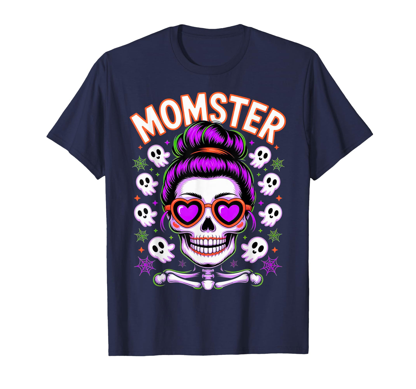 Momster Halloween Costume Skeleton Messy Bun Mother Family T-Shirt