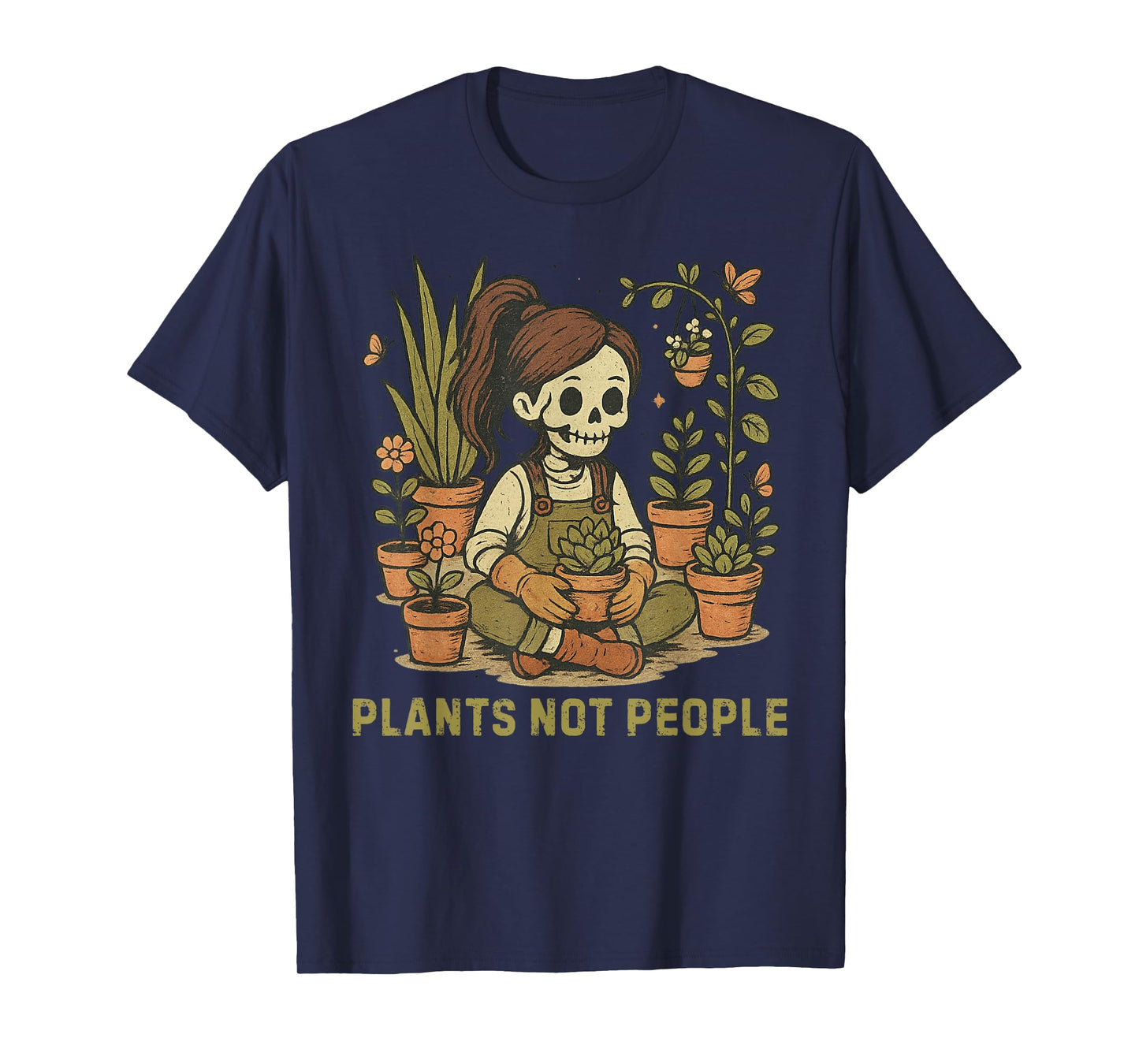Plants not People Skeleton Vintage Halloween Gardening T-Shirt