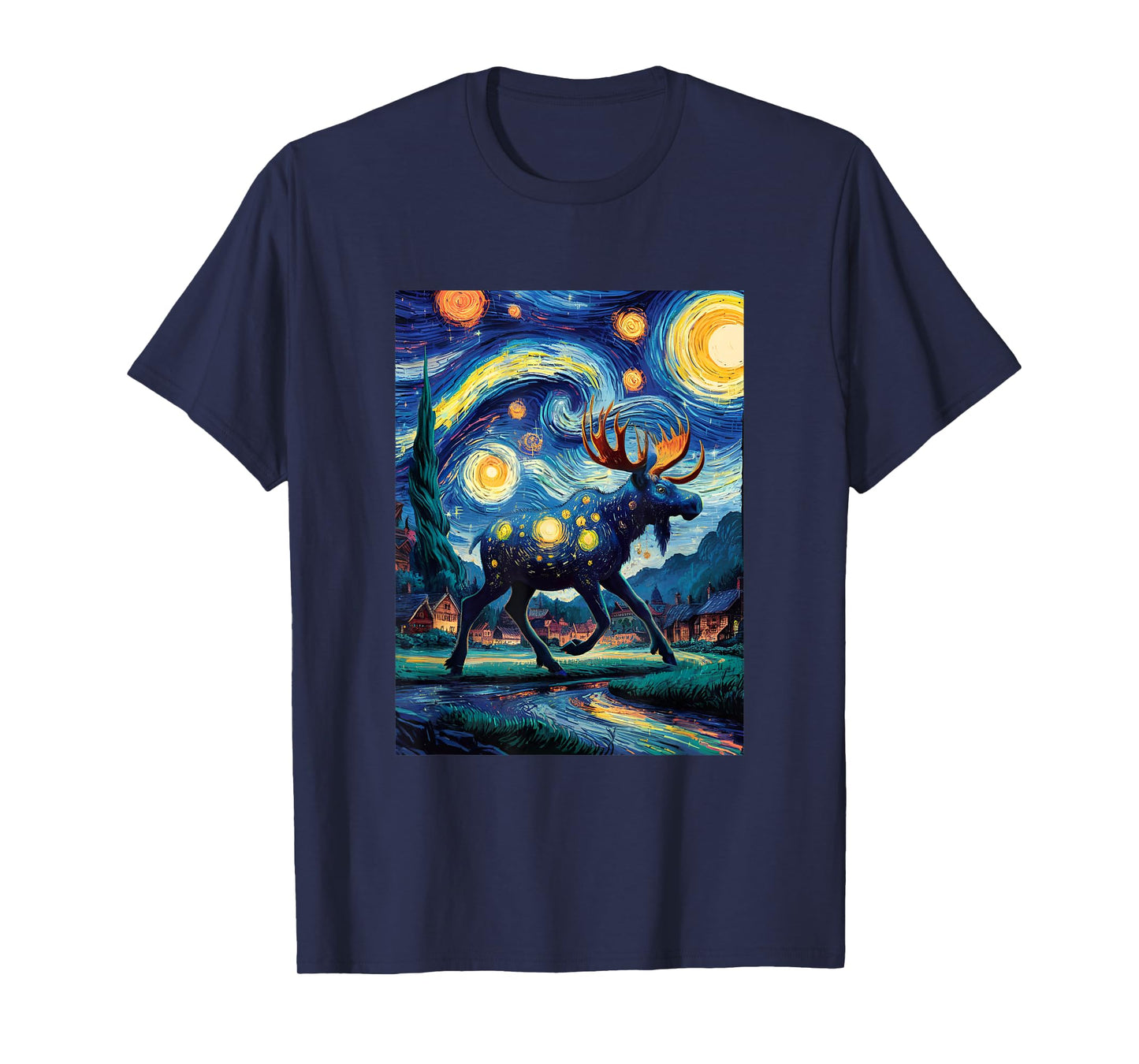 Artistic Moose Van Gogh Style Starry Night The Moose Lovers T-Shirt
