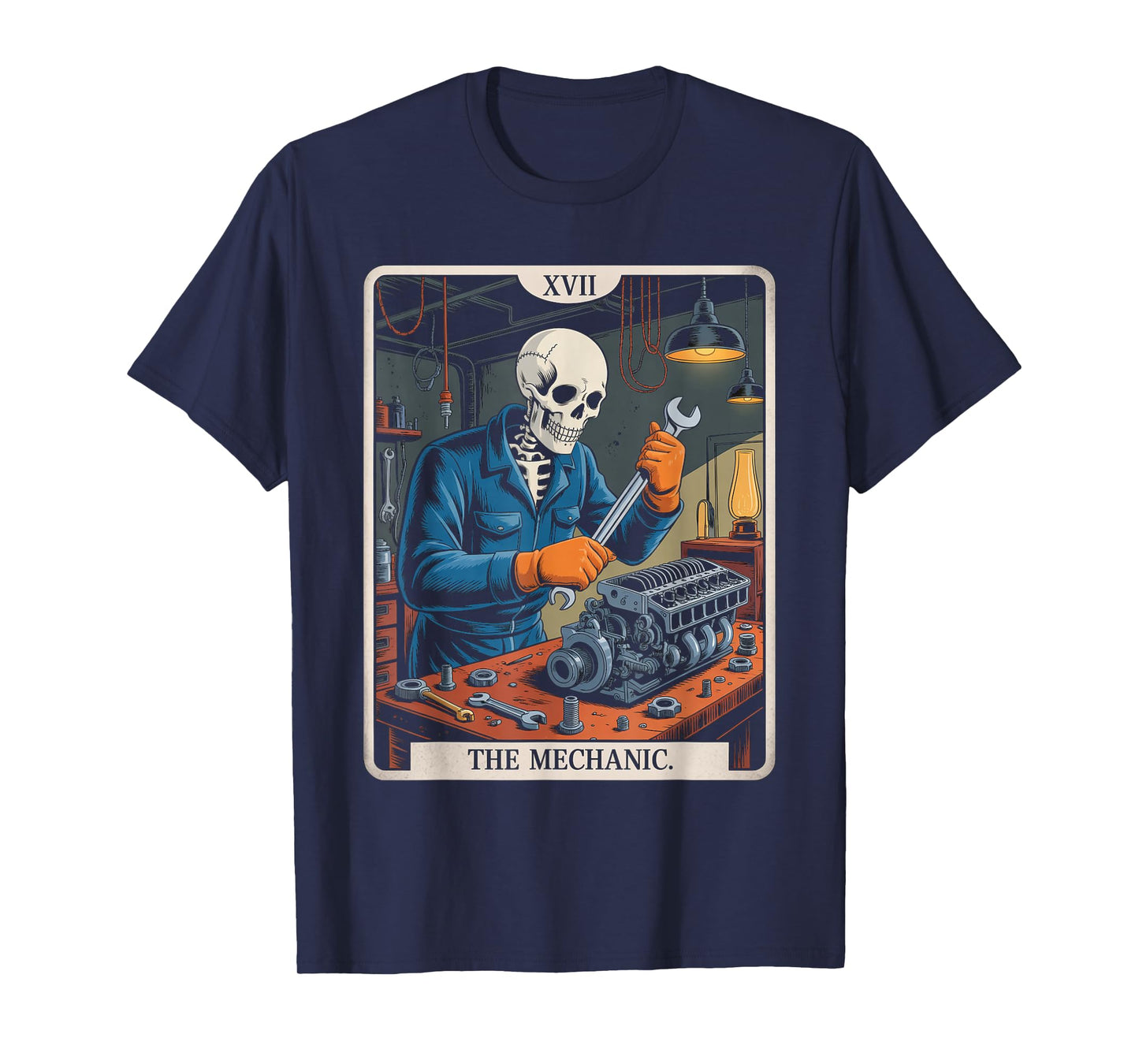 The Mechanic Repair Tarot Card Skeleton Funny Auto Worker T-Shirt