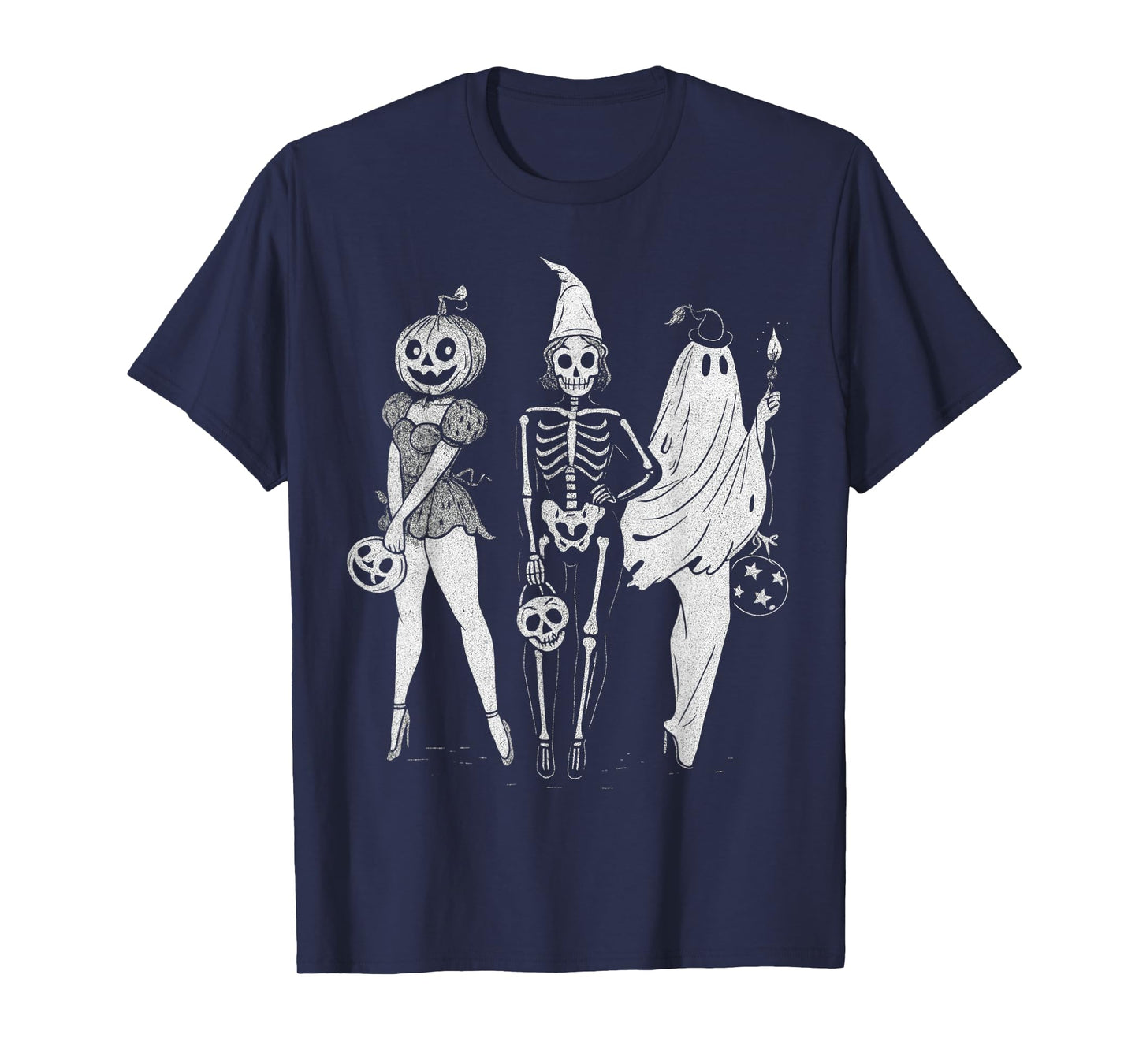 Retro Halloween Shirts Women Pumpkin Skeleton Ghost Girls T-Shirt