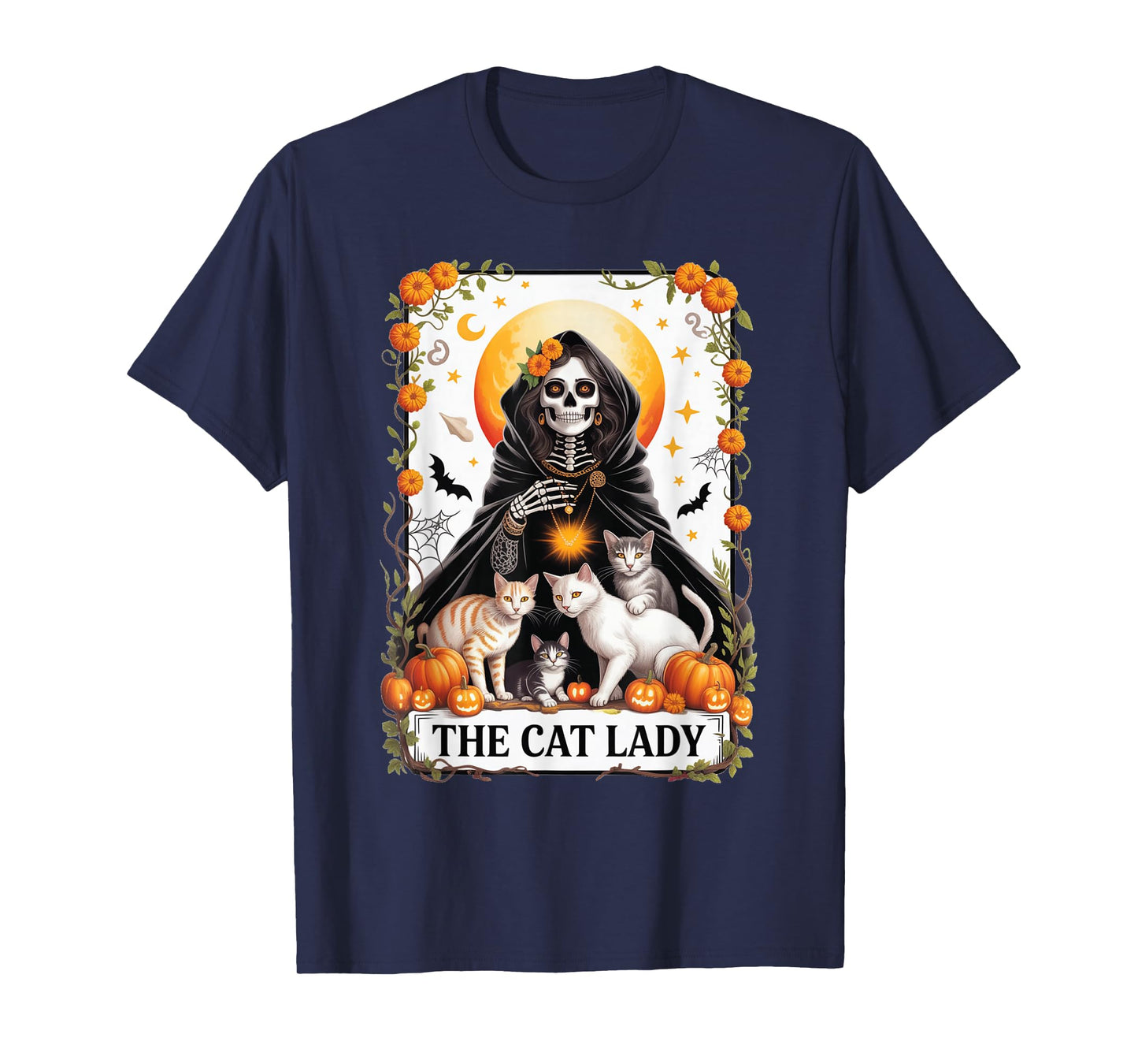 Halloween Cat Lady Tarot Shirt Gothic Witchy Skeleton Woman T-Shirt