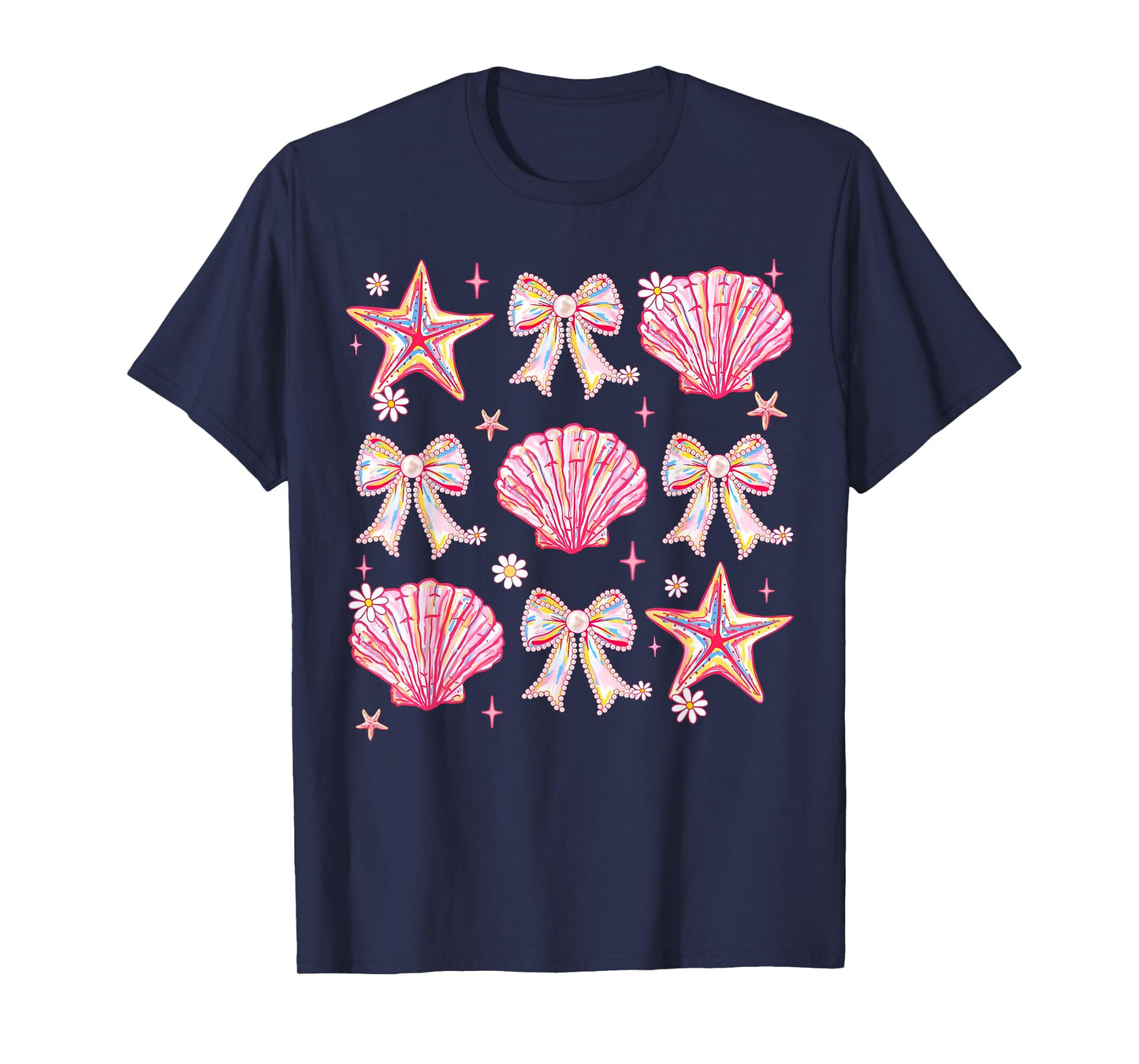 Pink Summer Coquette Bow Clam Summer Vibes Beach Vacation T-Shirt