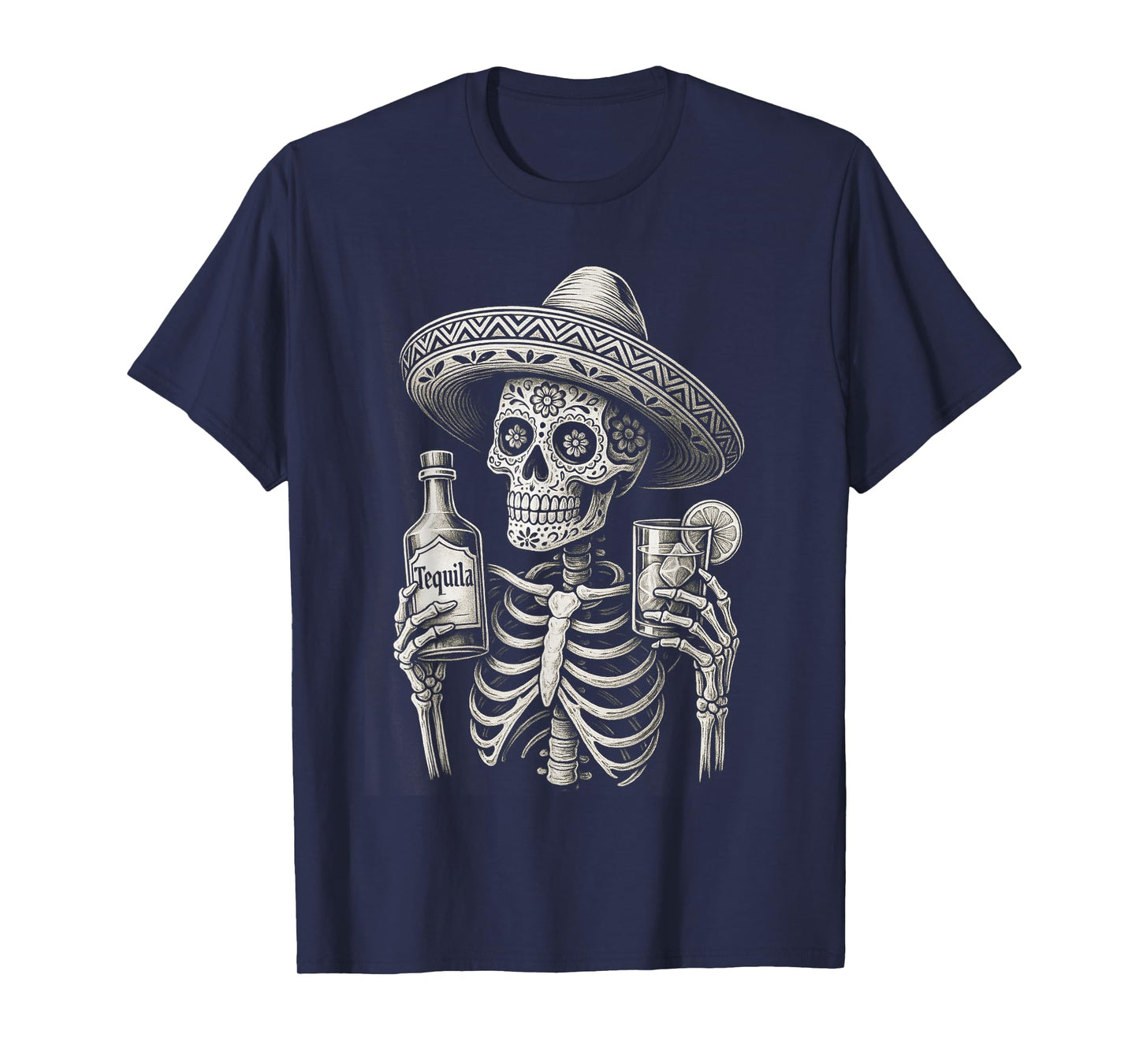 Dia De Los Muertos Vintage Skeleton Tequila Day of Dead Men T-Shirt