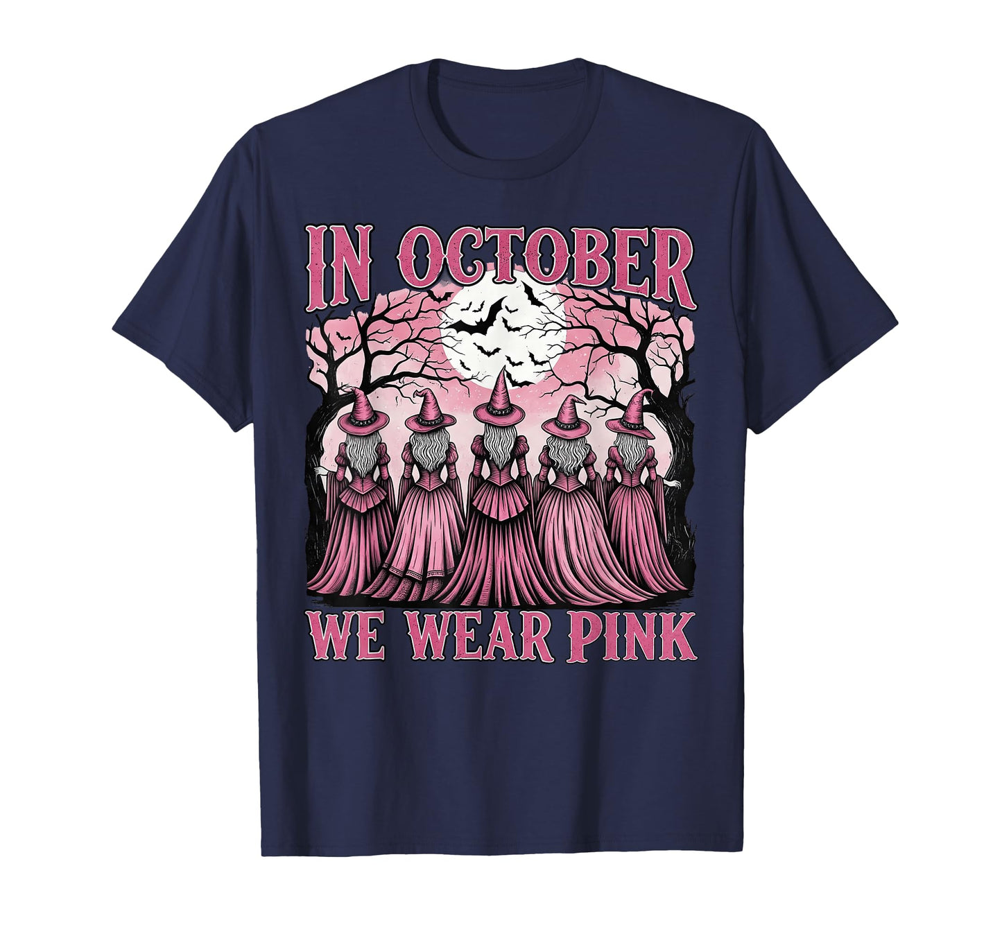 in October We Wear Pink Witch Halloween Awareness T-Shirt