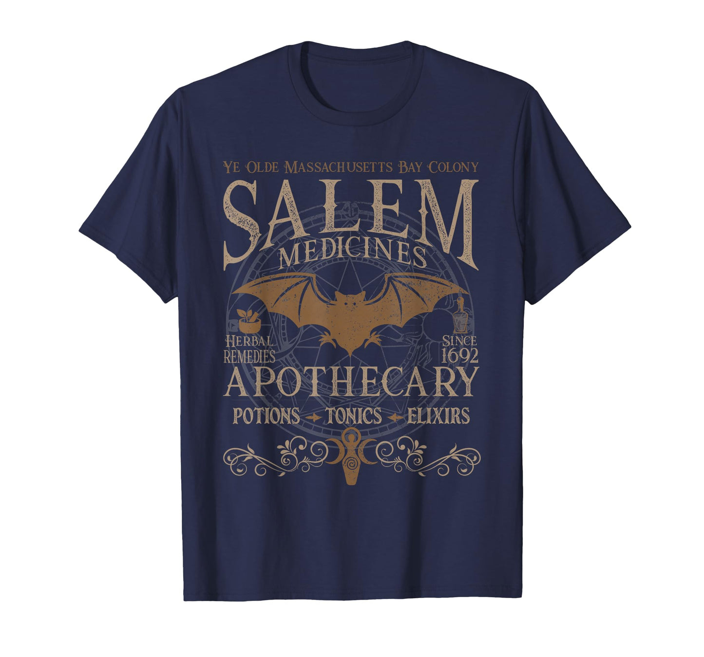 Salem Apothecary Medicines Herbal Witch Bat Beige T-Shirt