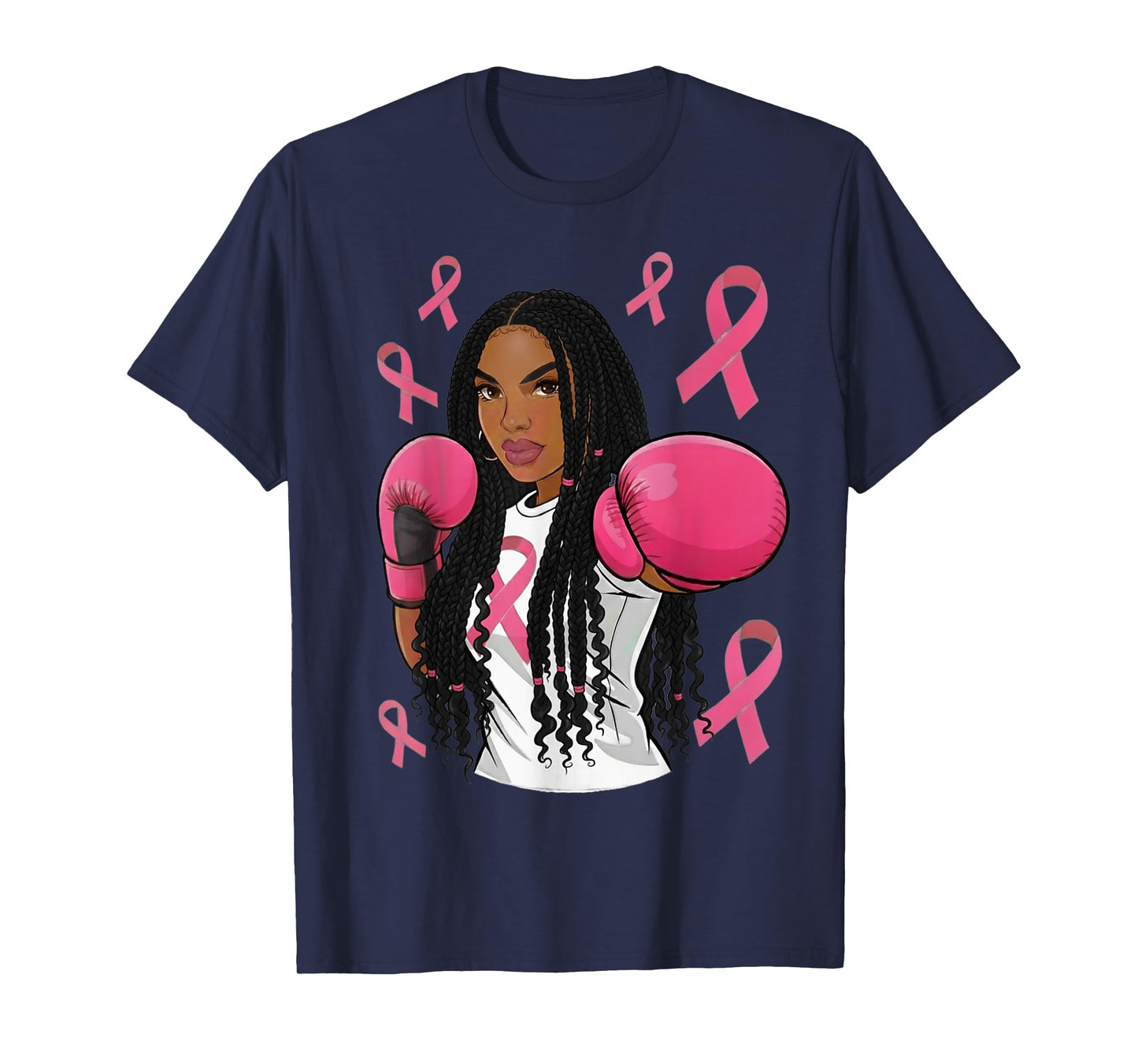 Women Black African American Breast Cancer Afro Pink Ribbon T-Shirt