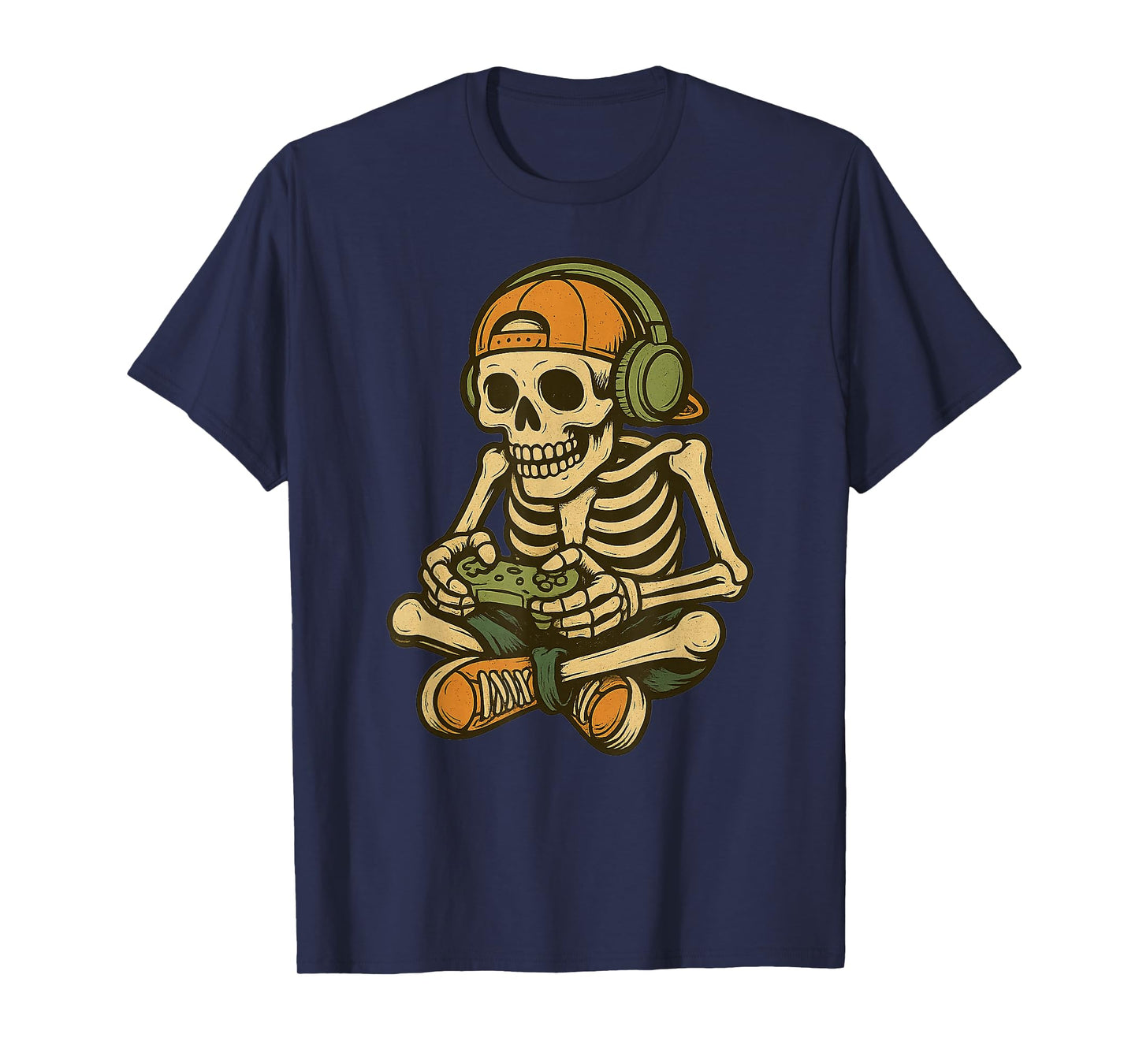 Halloween Skeleton Gamer Gaming Graphic Top Retro Arcade T-Shirt