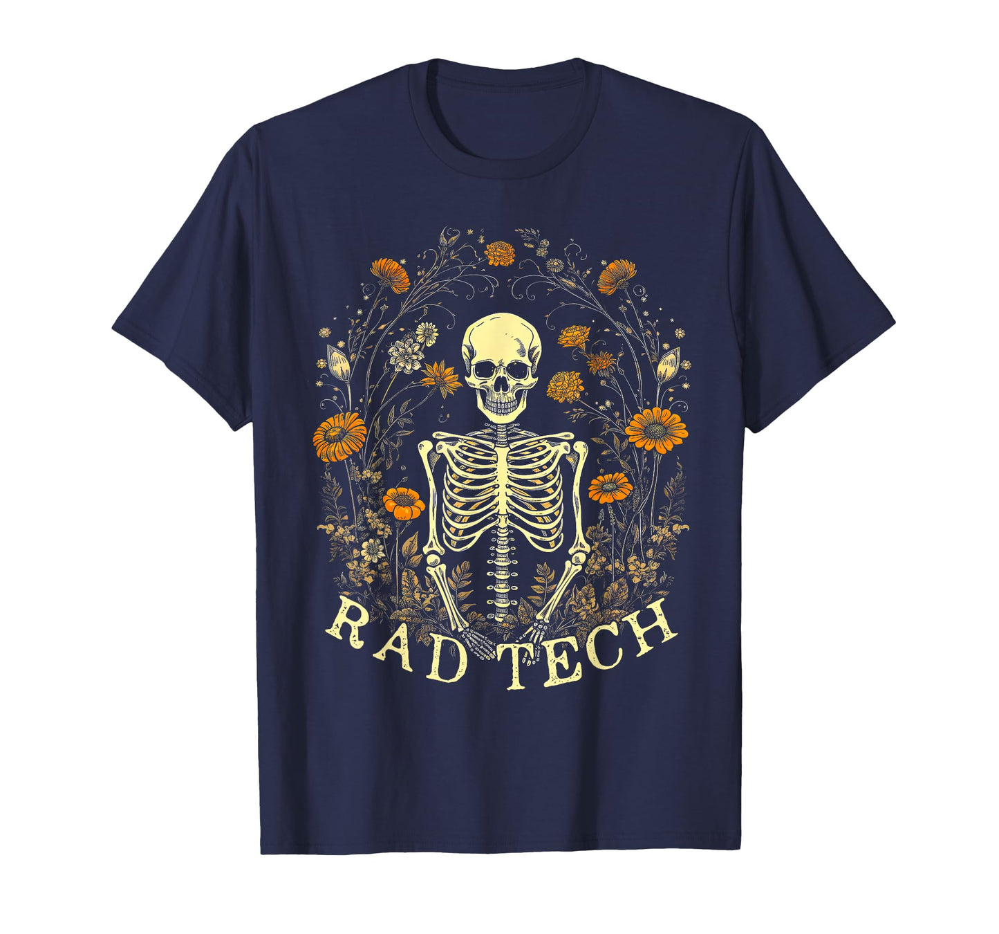 Retro Rad Tech Skeleton Floral Radiology Technologist X-Ray T-Shirt