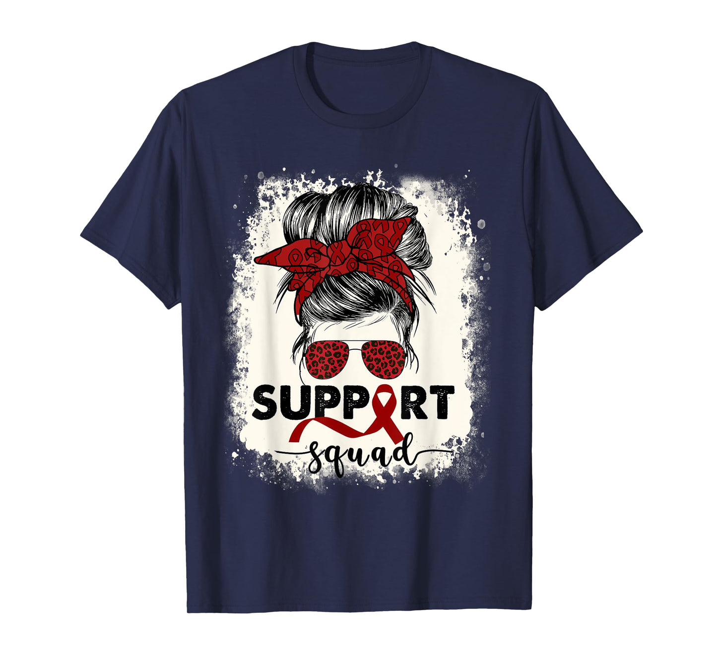 Multiple Myeloma Cancer Awareness Burgundy Ribbon Messy Bun T-Shirt