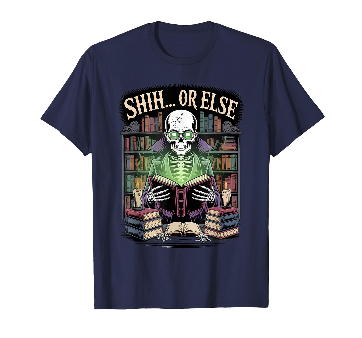 Skeleton Librarian Halloween Funny Spooky Book T-Shirt