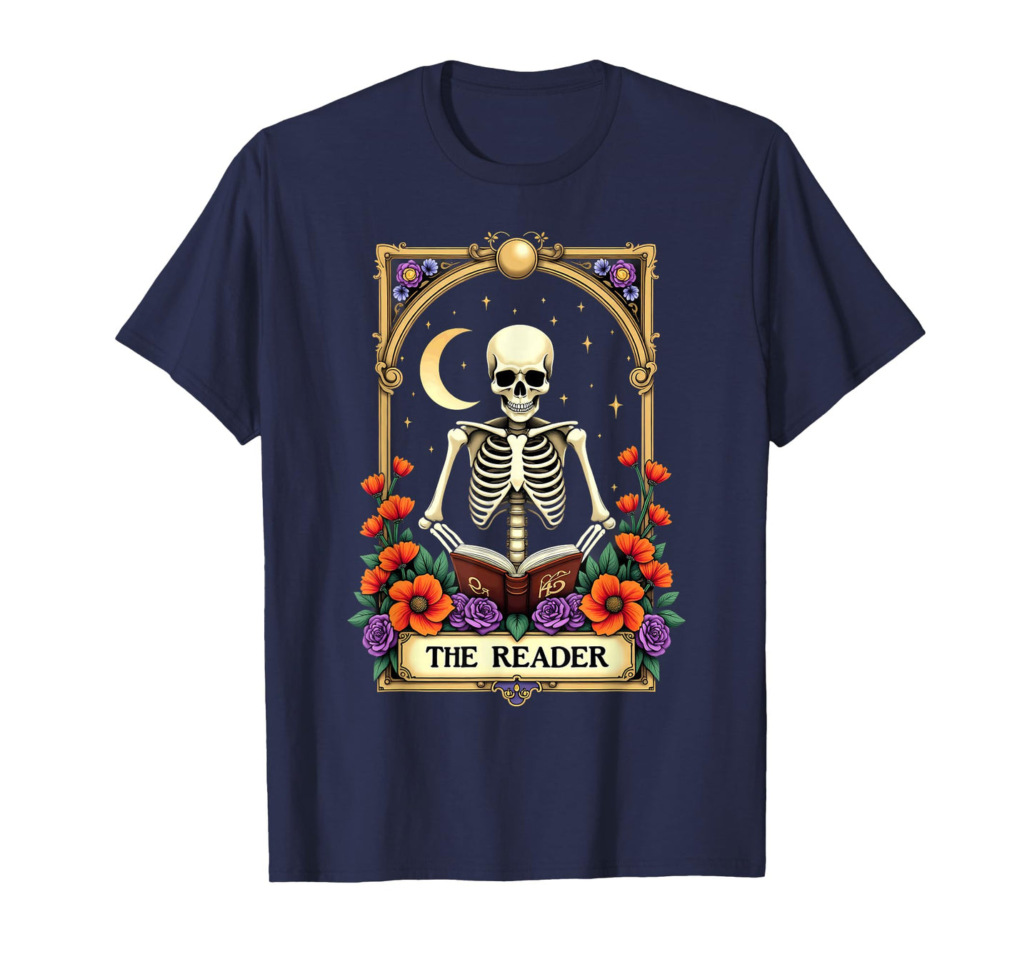 Tarot Card Skeleton Reading Book Librarian The Reader T-Shirt