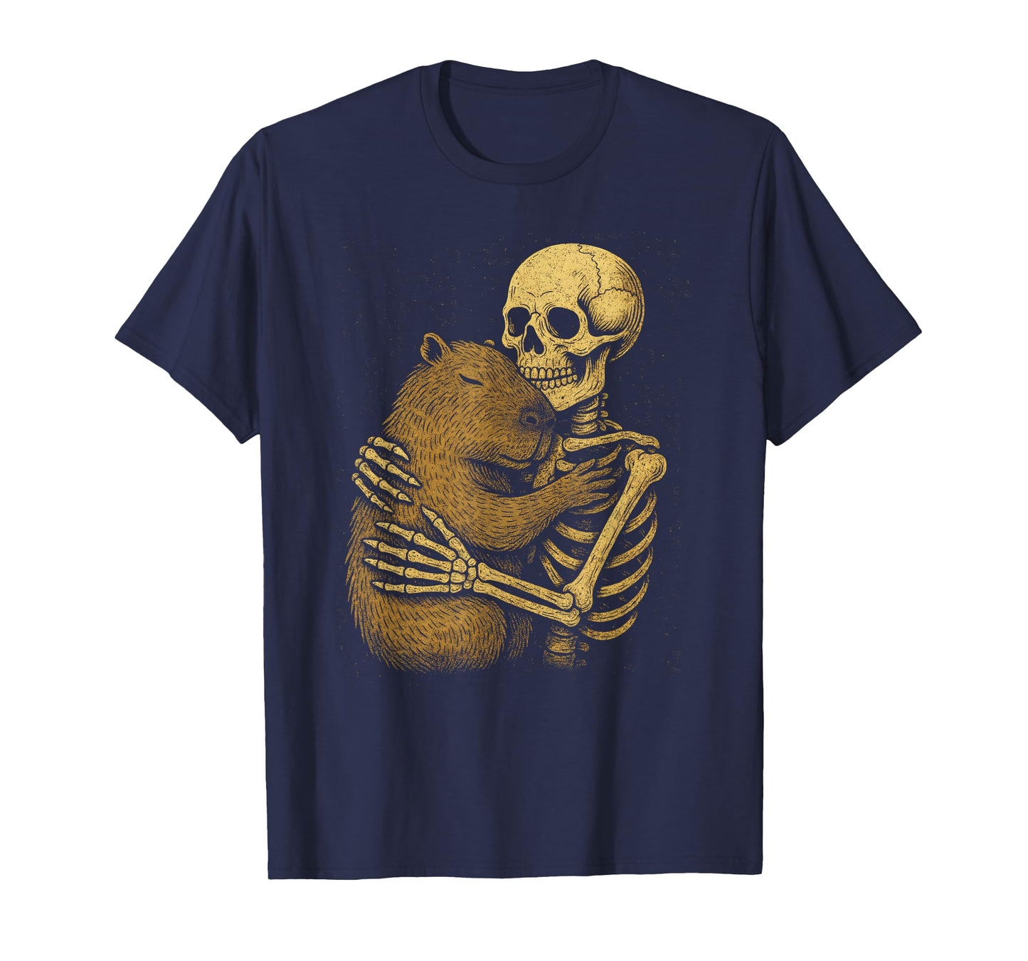Cute Skeleton Hug Capybara Vintage Spooky Halloween T-Shirt