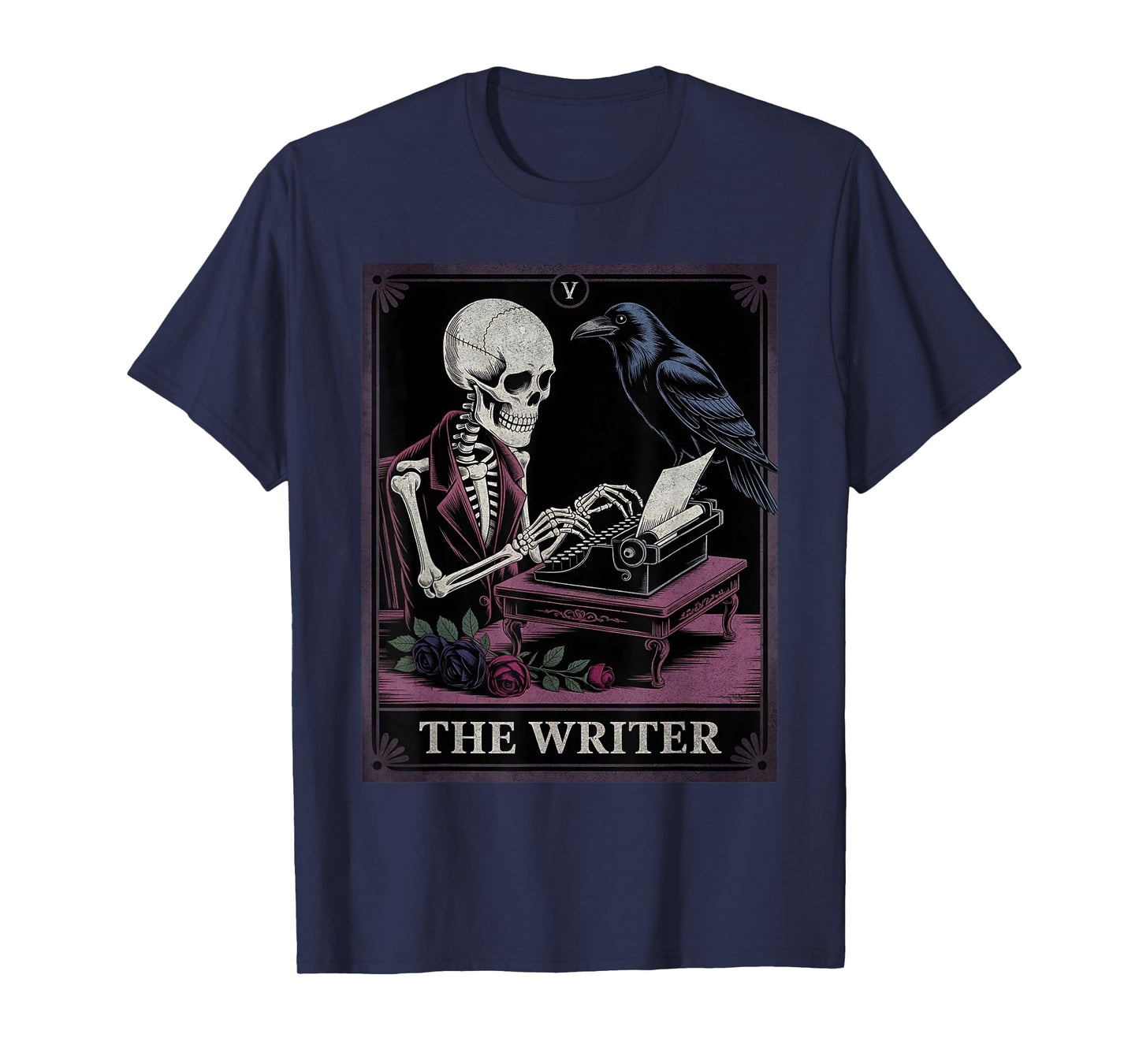 The Writer Tarot Card Gothic Skeleton Raven Author Literary T-Shirt