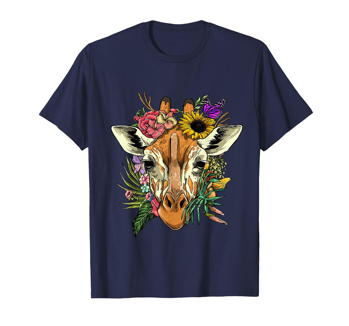 Floral Giraffe Shirt Nature Zoo Animal Face Giraffe Lover T-Shirt