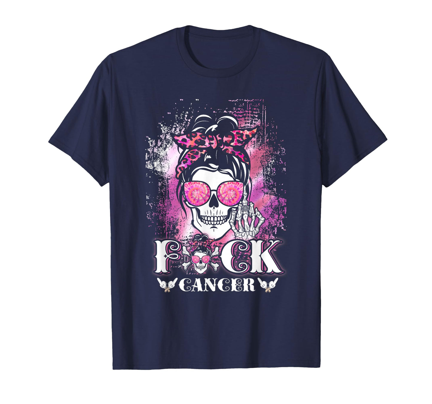 Womens Breast Cancer Skull Fuck Cancer Pink Ribbon Mom T-Shirt