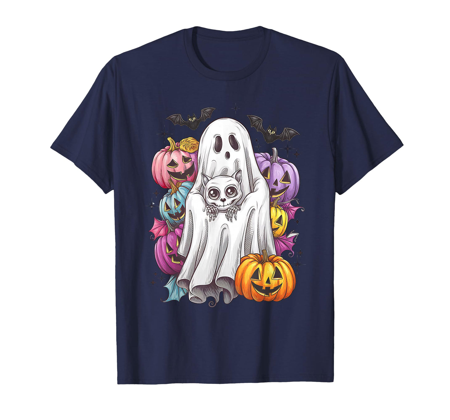 Ghost Skeleton Cat Halloween Costume Pumpkin T-Shirt