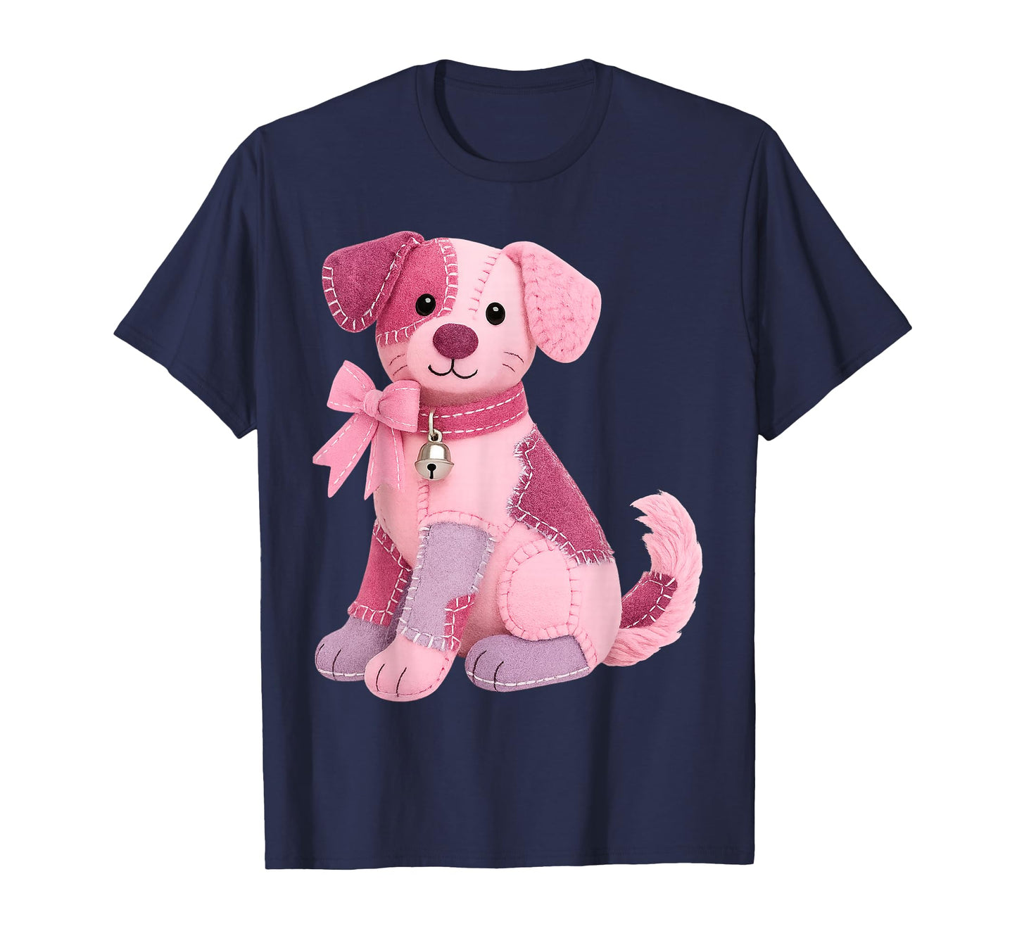Patchwork Dog Pink Ribbon Breast Cancer Awareness Support T-Shirt
