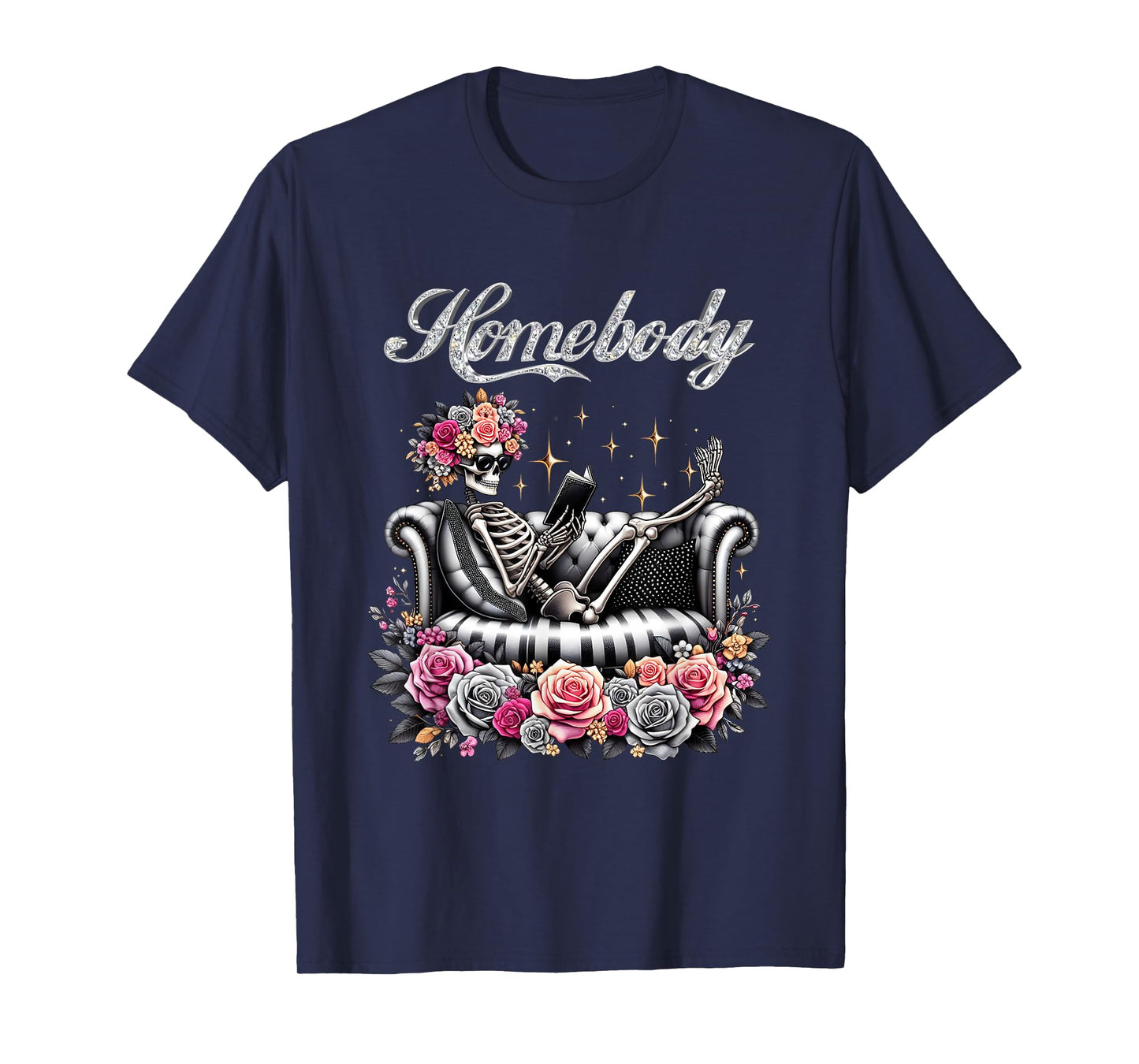 Skeleton Homebody Reading On Couch Gothic Anti S0cial Club T-Shirt