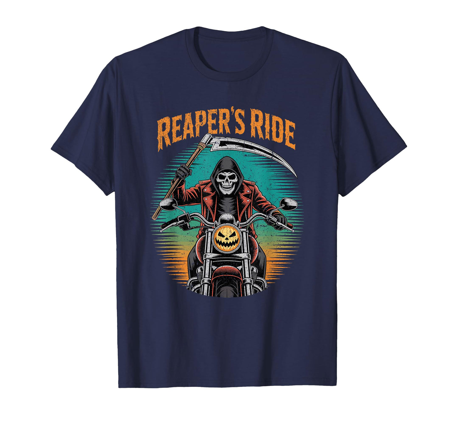 Reaper’s Ride Skeleton Biker Scythe Halloween Jack-o-Lantern T-Shirt