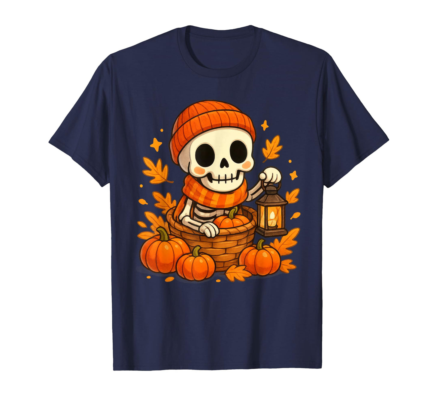 Cute Skeleton in a Basket Pumpkin Spooky Season Autumn Fall T-Shirt